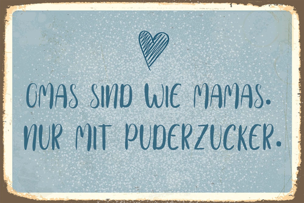 Image of queence Metallbild "Puderzucker VI" Herzen Schriftzug Sprüche Sprüche & Texte 1 Stk. tlg. Stahlschild, Blechschild, Sprüche, Texte, witzig, Oma, Mama