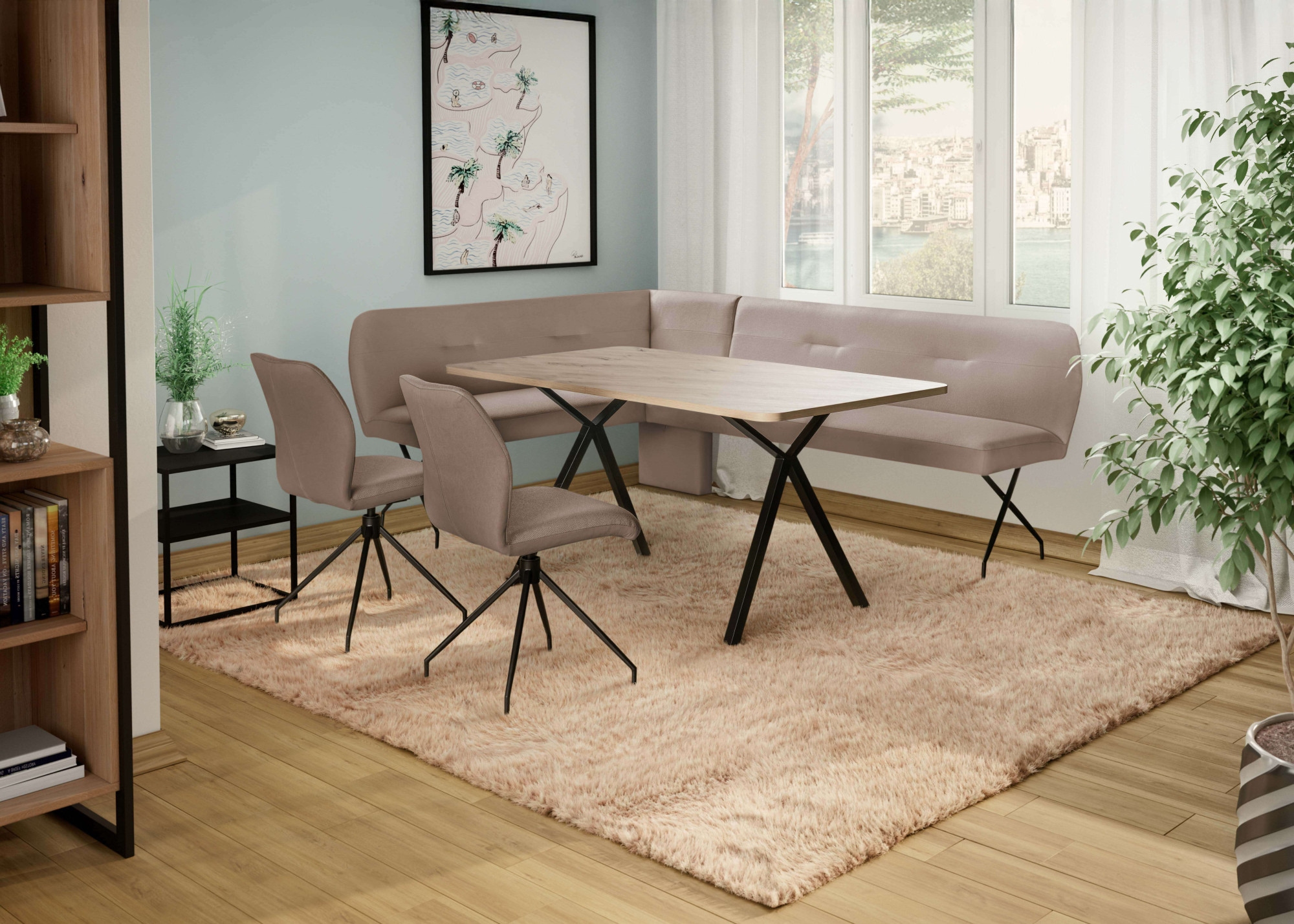 GOODproduct Eckbank »Bruna Esszimmerbank, Bank, Küchenbank, Polsterbank« Mattschwarzes Metallgestell, 2-Stoff-Design, Wellenfederung im Sitz