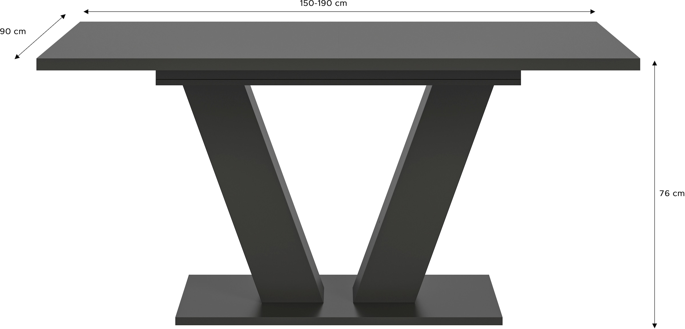 INOSIGN Esstisch »Motus, ausziehbar 150 -190 cm, inklusive 40 cm Einlegeplatte«, (Set, 1 St.), V-Gestell mit Bodenplatte, Tisch, Küchentisch, Esszimmer, Küche