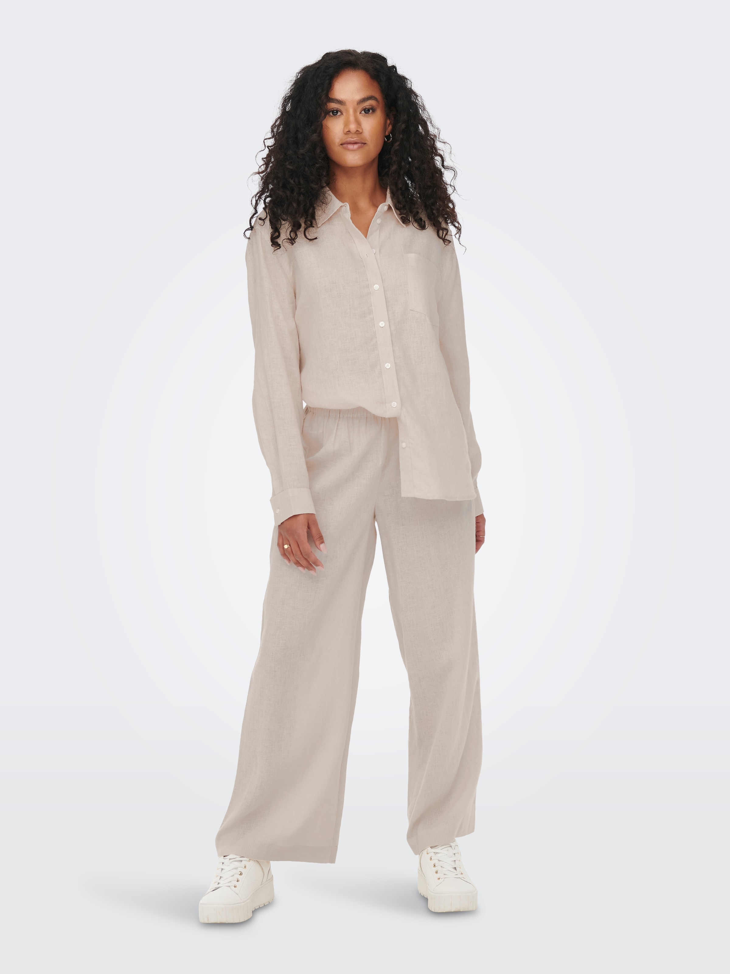 ONLY Pantalon à enfiler »ONLTOKYO – Sommerhose mit Leinen und elastischem Bund«  Coupe droite, décontractée, tissu tissé, mélange viscose,