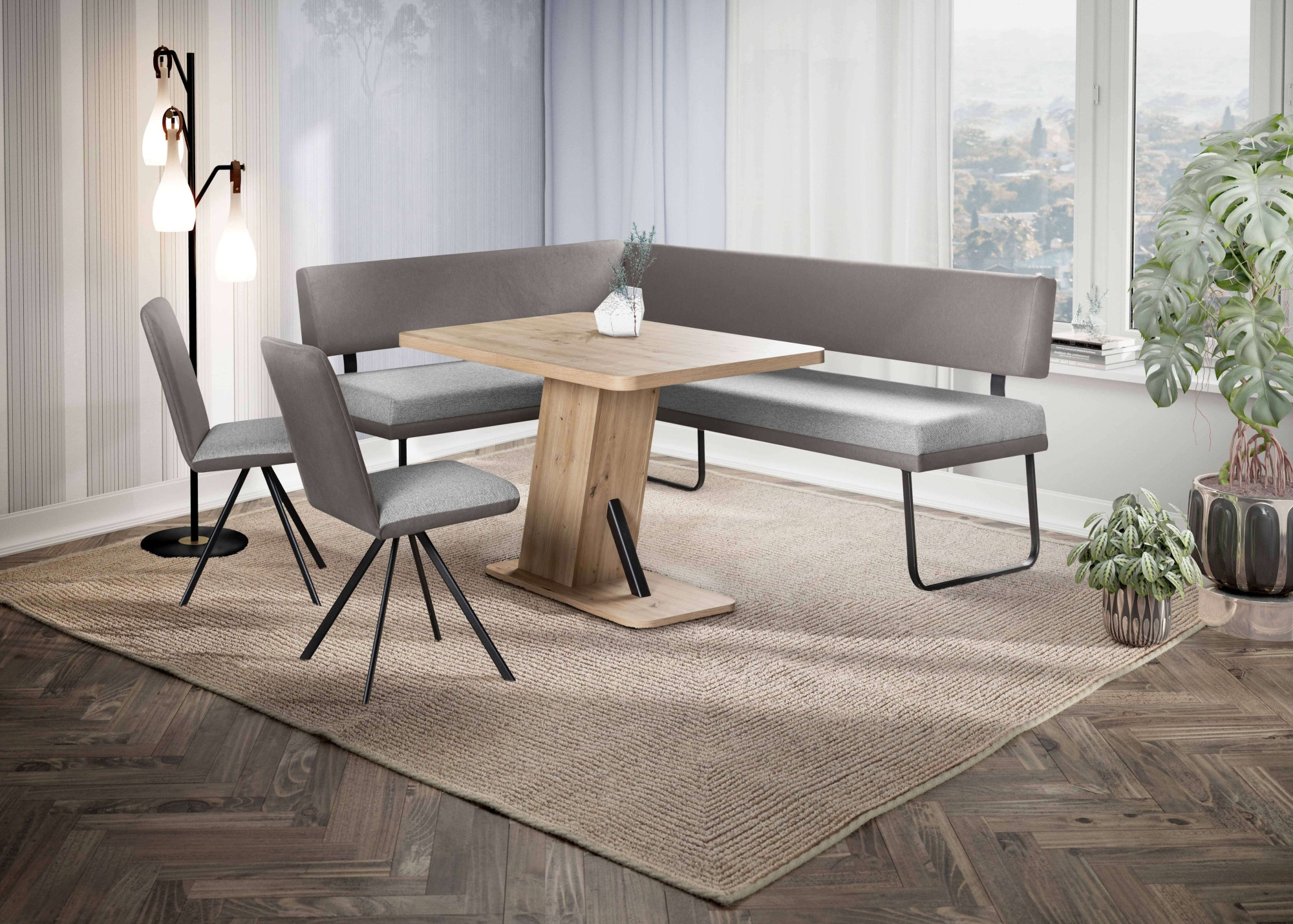 GOODproduct Banc d'angle »Gabi Esszimmerbank, Bank, Küchenbank, Polsterbank« Gestell aus matt-schwarzem Flachmetall, stabil, 2-Stoff-Design