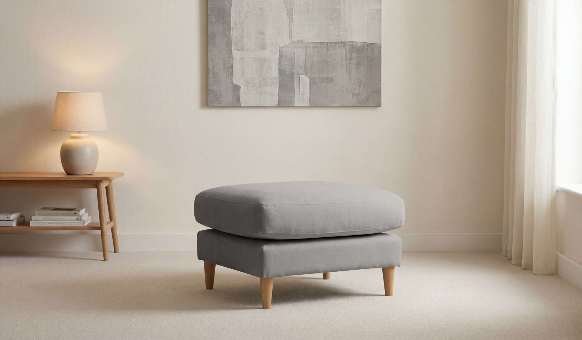 Image of GOODproduct Pouf "Finnian" Polsterhocker 70x70 cm, Chenille, Massivholzfüsse