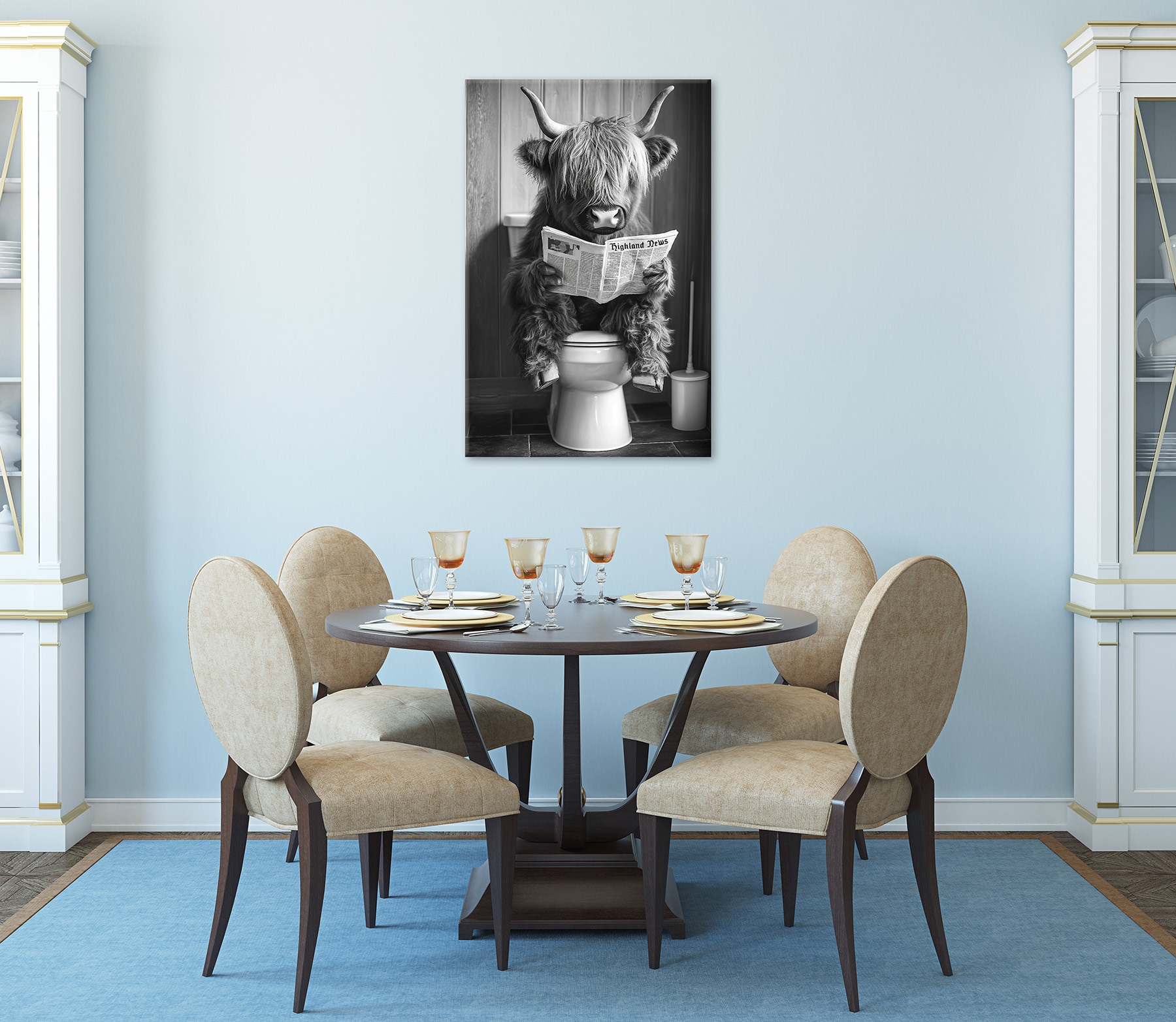 Bönninghoff Leinwandbild »Wandbild HIGHLAND NEWS S/W 60x90 cm – Leinwandbild Keilrahmen Deko« Hochlandrind | Humor | Kuh | Kuhbilder | Kühe | Schwarz-Weiss | Tiere 1 Stk. tlg. auf Keilrahmen gespannt