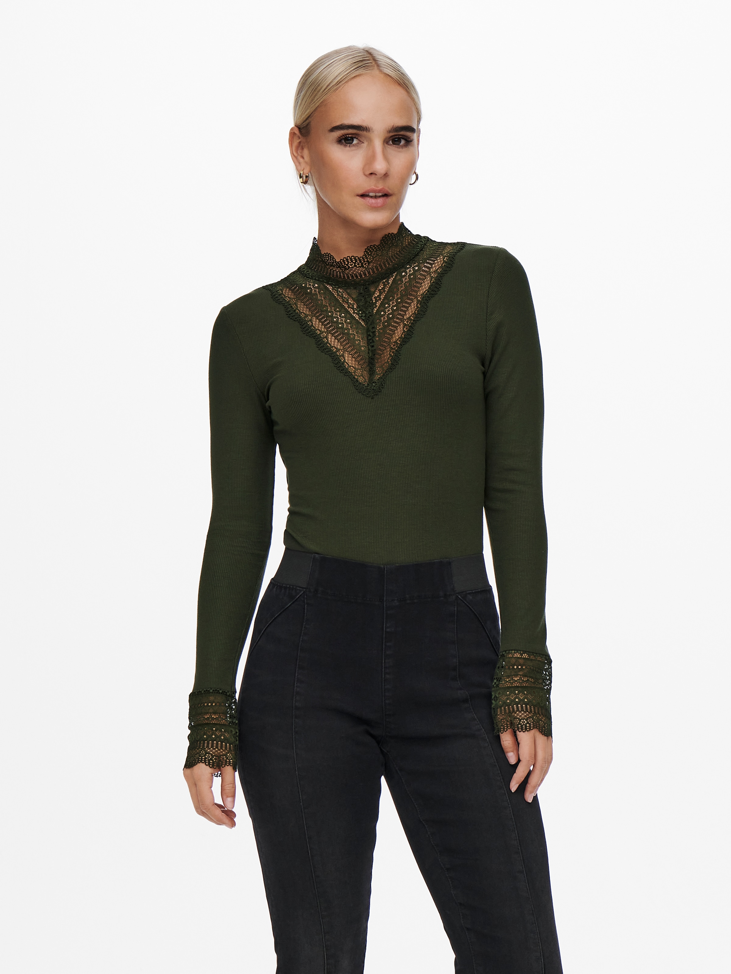 ONLY Spitzenshirt »ONLTILDE L/S HIGH NECK LACE TOP JRS«