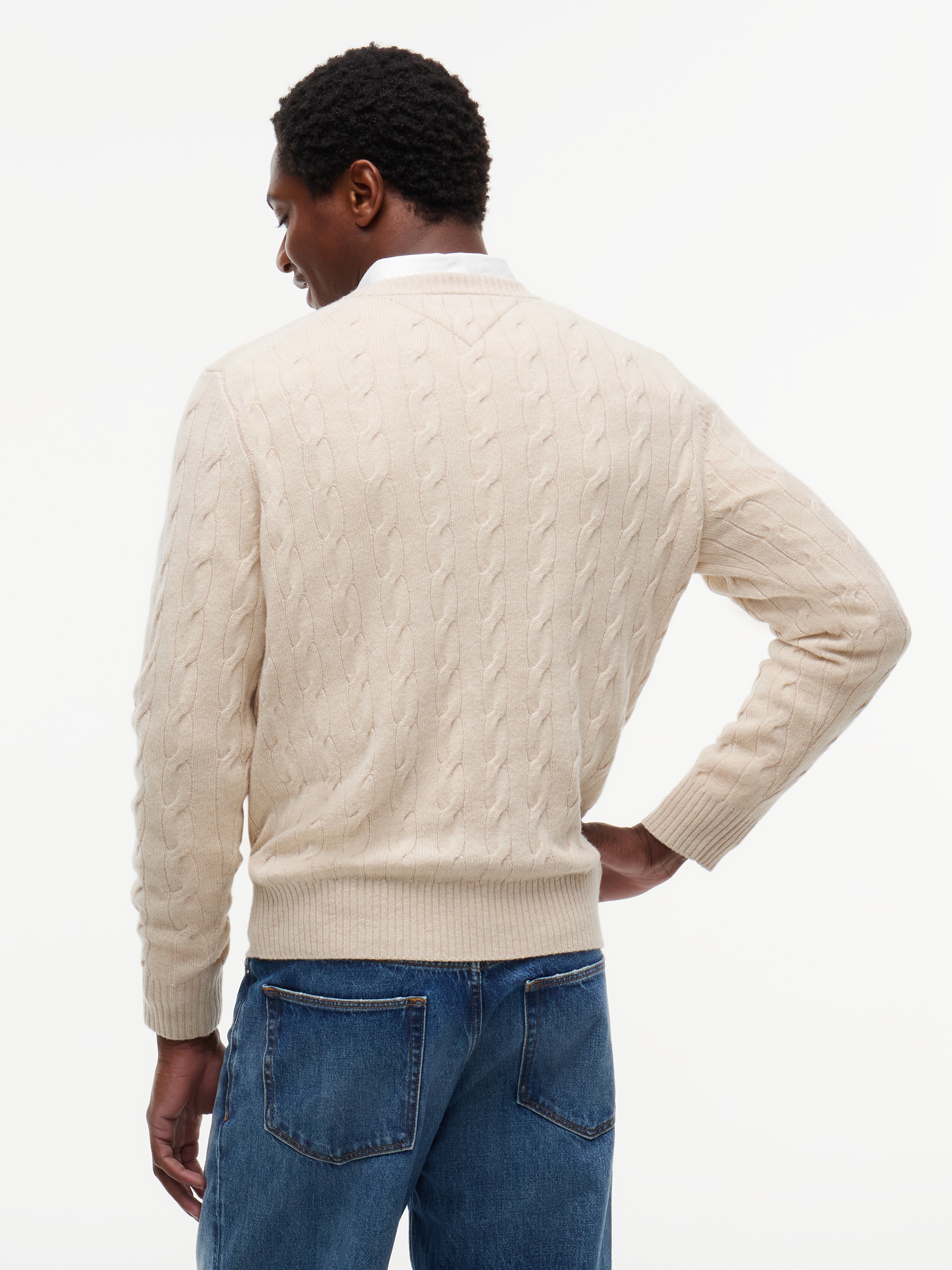 Tommy Hilfiger Pull à col rond »LAMBSWOOL CABLE CREW« en pure laine d'agneau avec motif torsadé