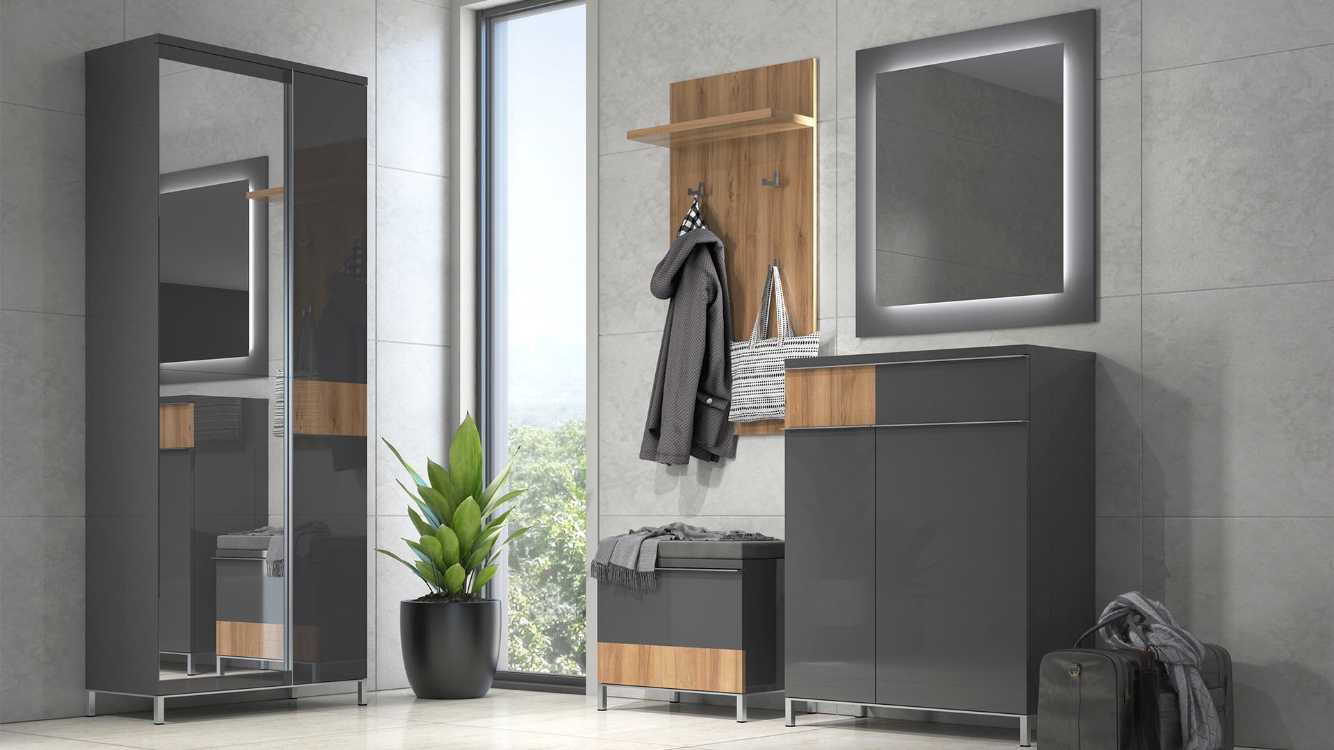 byLIVING Kompaktgarderobe »Jakob«, mit grossem Spiegel und Ablage, Breite  97 cm acheter confortablement