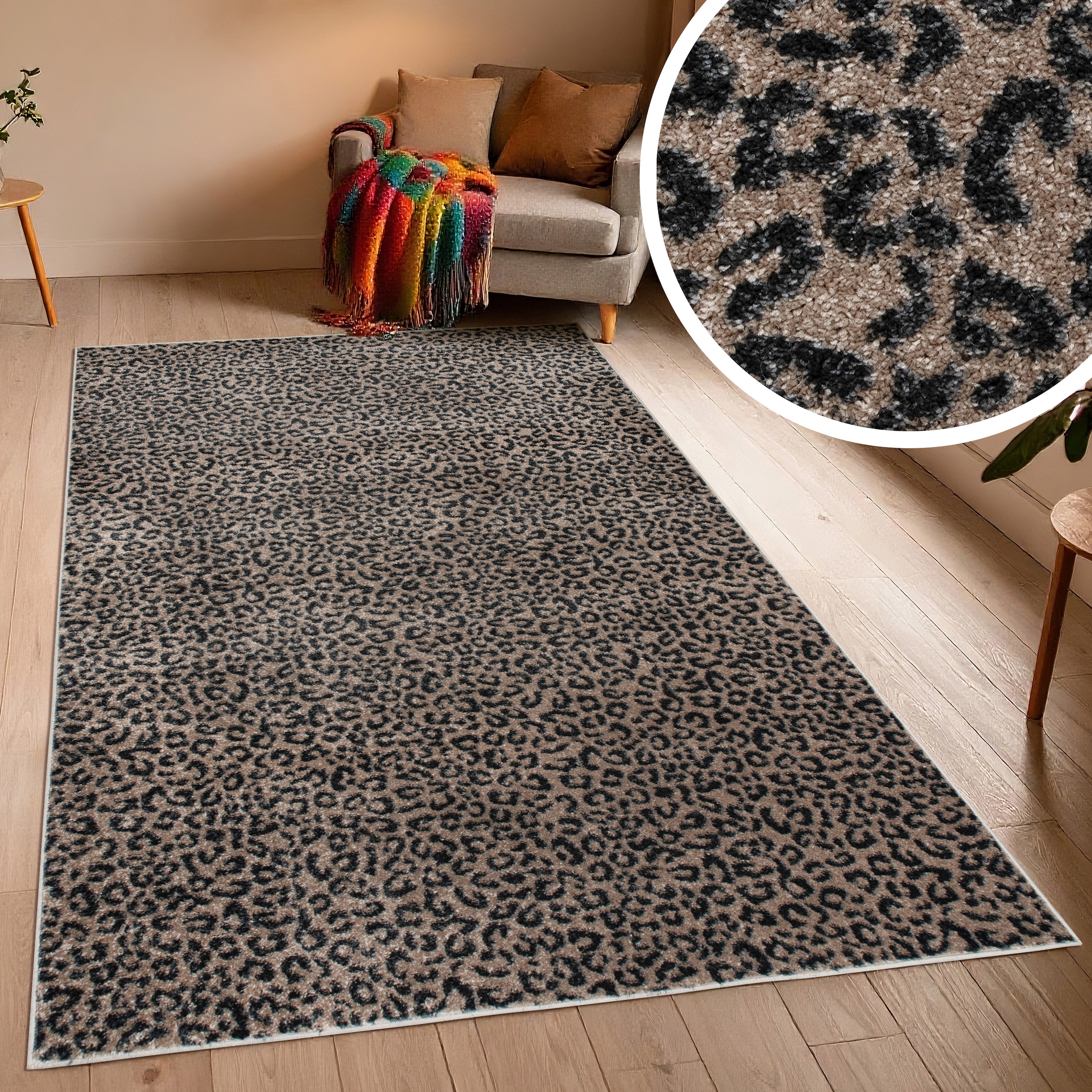 GOODproduct Teppich »Fynna, Leopardenmuster« rechteckig 9 mm Höhe besonders weicher Flor, Wohnzimmer, Schlafzimmer, Esszimmer