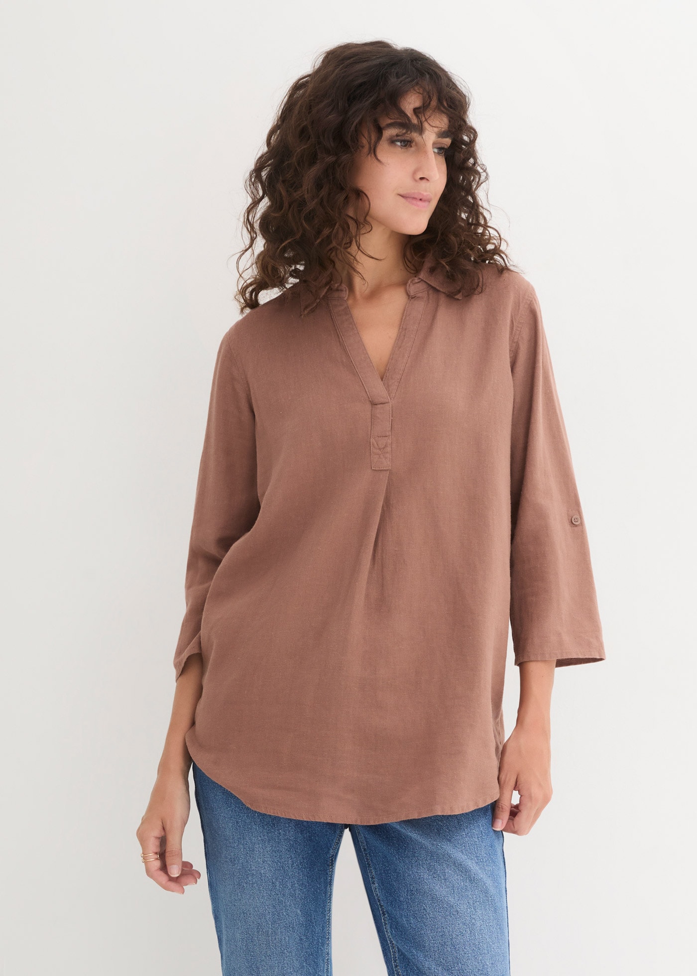 Image of bonprix Langarmbluse "3/4-Arm Bluse mit Leinen" figurumspielende Passform, für vielseitige Alltagslooks