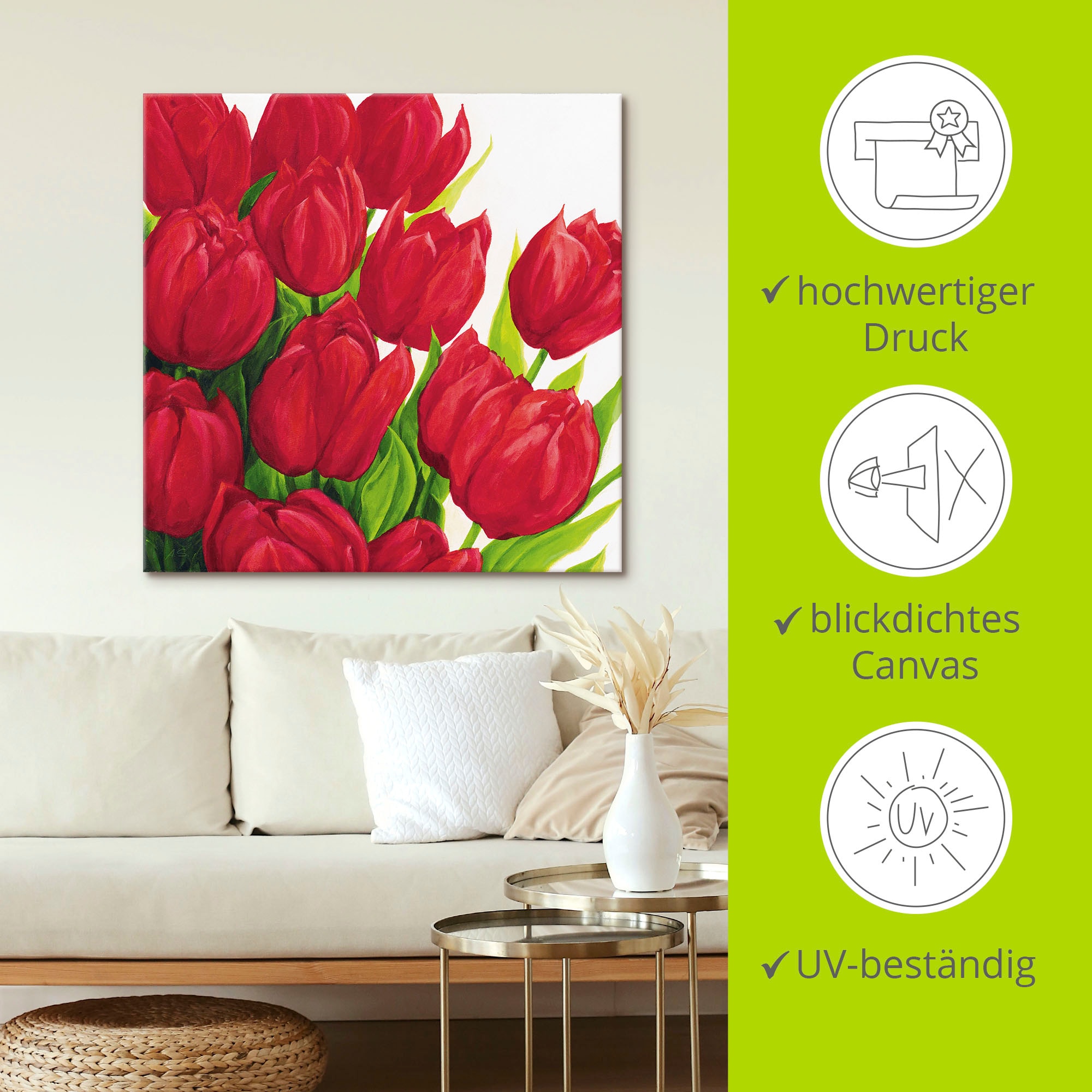 Artland Leinwandbild »Rote Tulpen«, Blumen, (1 St.), auf Keilrahmen gespannt