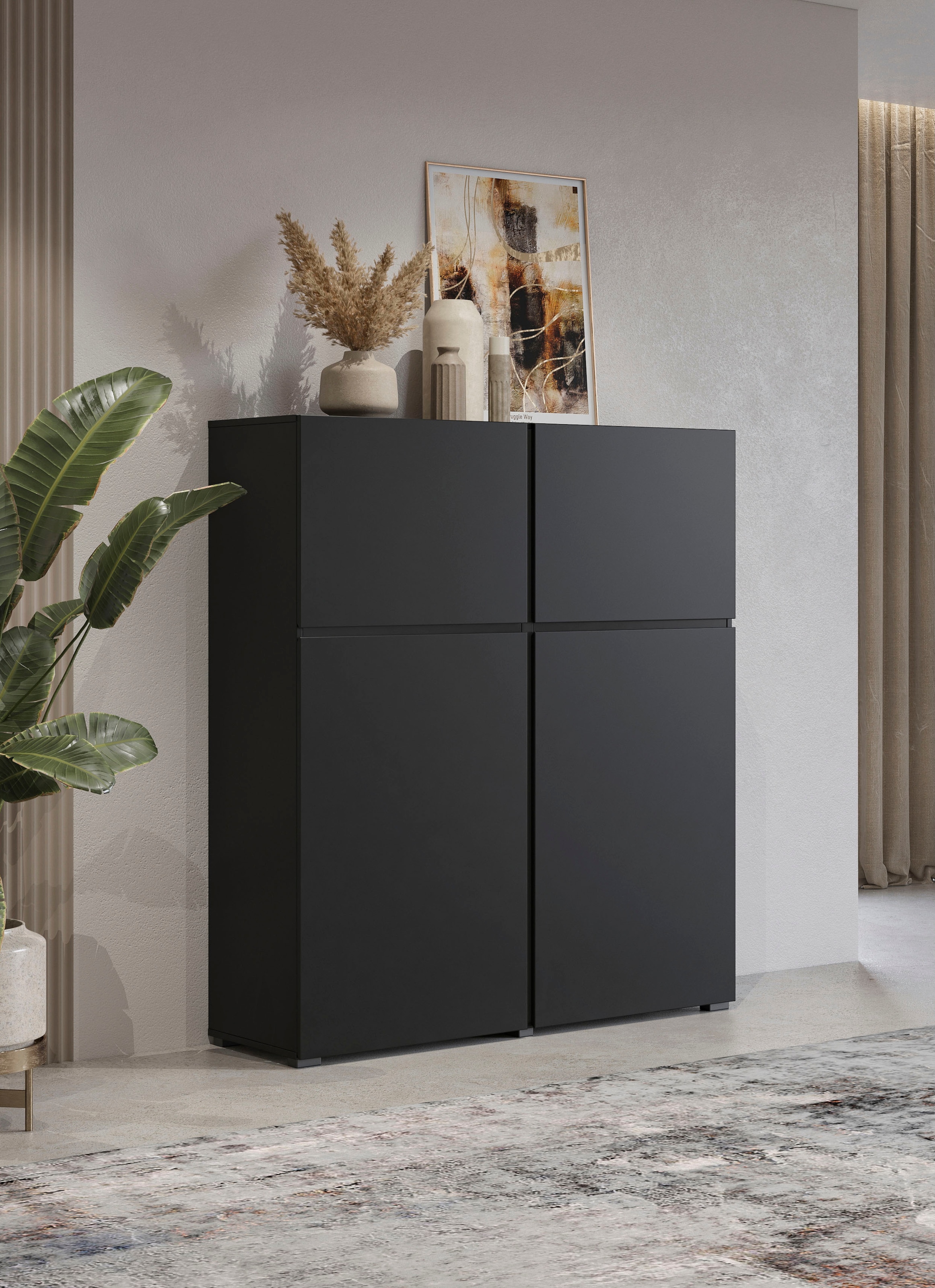 GOODproduct Highboard »Cross, moderne grifflose Hochkommode mit 4 Türen,Türkommode« Hochschrank, Höhe 139 cm mit viel Stauraum, Einlegeböden verstellbar