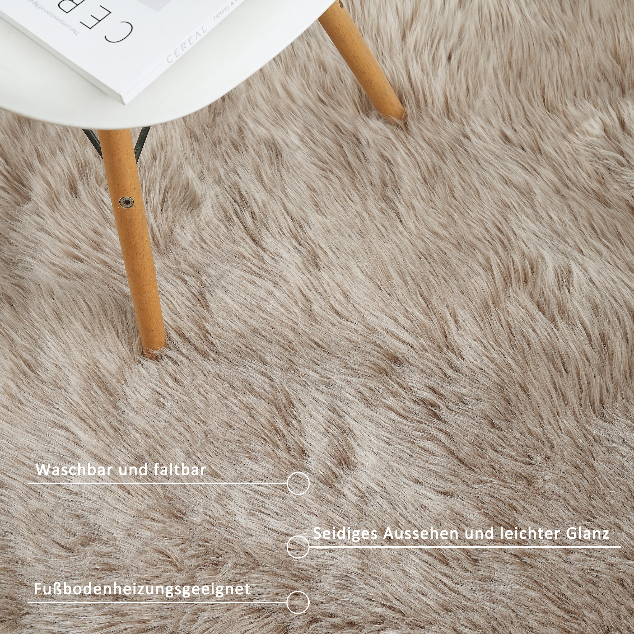 Home affaire Fellteppich »Dena Teppiche, Fellform, waschbar«, fellförmig, 60 mm Höhe, Kunstfell, weich, Uni-Farben, Wohnzimmer, Schlafzimmer, Esszimmer