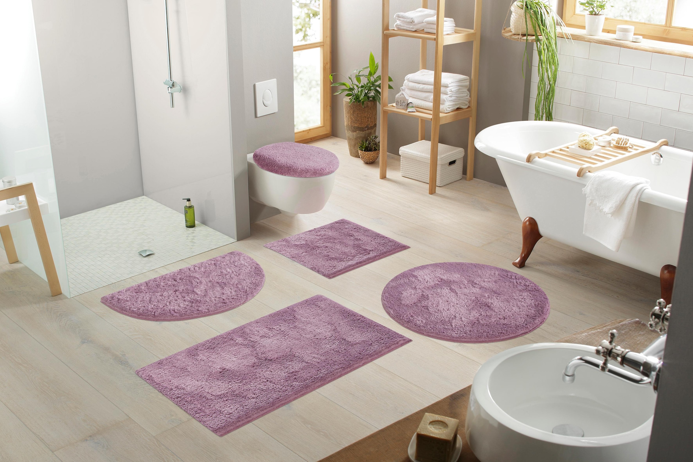 my home Badematte »Jos, Badvorleger, Badezimmer Teppich«, rutschhemmend beschichtet, fussbodenheizungsgeeignet-schnell trocknend, Badematten in Pastell-Farben, Badteppich als 3 teiliges Set erhältlich