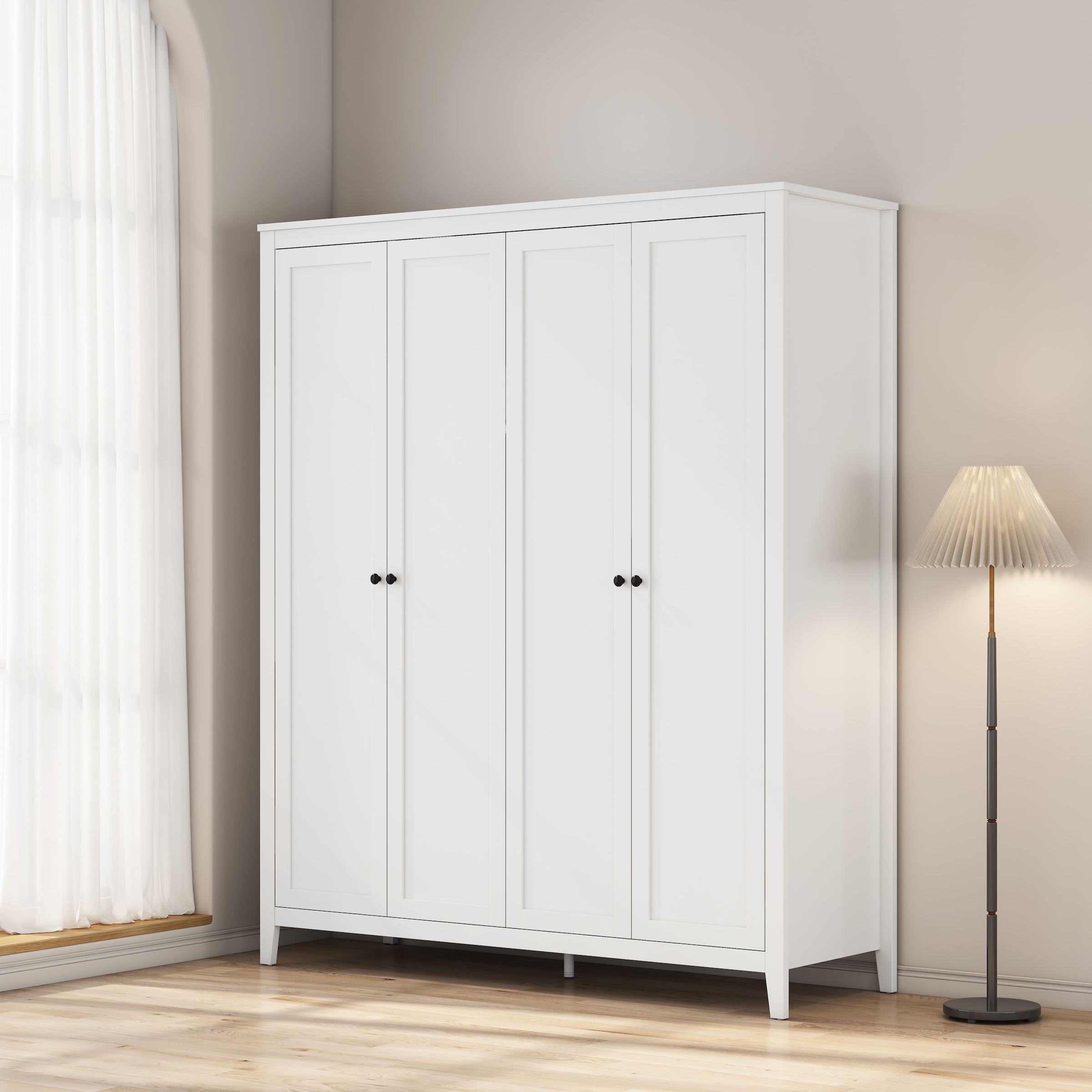 GOODproduct Kleiderschrank »Borkum Schlafzimmerschrank Garderobe Landhaus Bestseller weiss« schwarze Griffe aus Metall, 