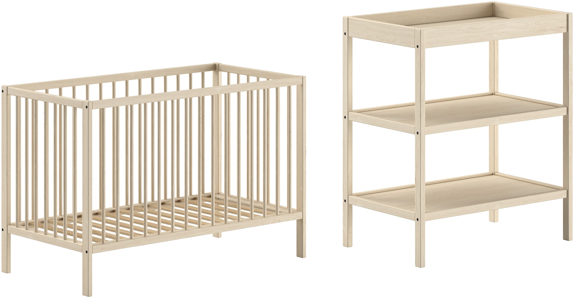 Image of Vipack Babymöbel-Set "Dino ist das ideale Start Set für Ihr Kind aus massiver Buche" 2 Stk. tlg. Babybett u. Wickelregal inkl., wahlweise in 3 Farben erhältlich