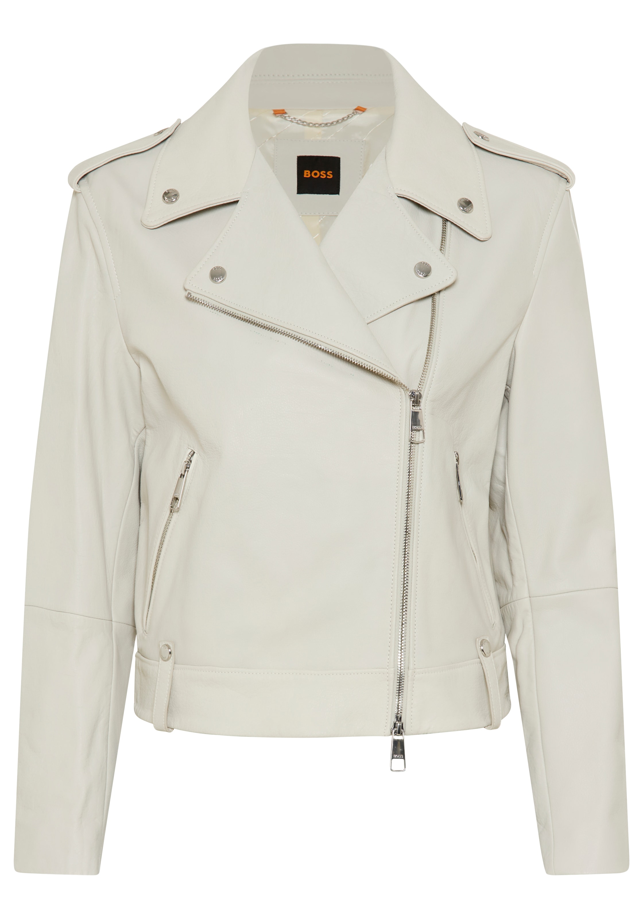 Image of BOSS ORANGE Lederjacke "Sandy Premium Damenmode" mit genarbter Struktur