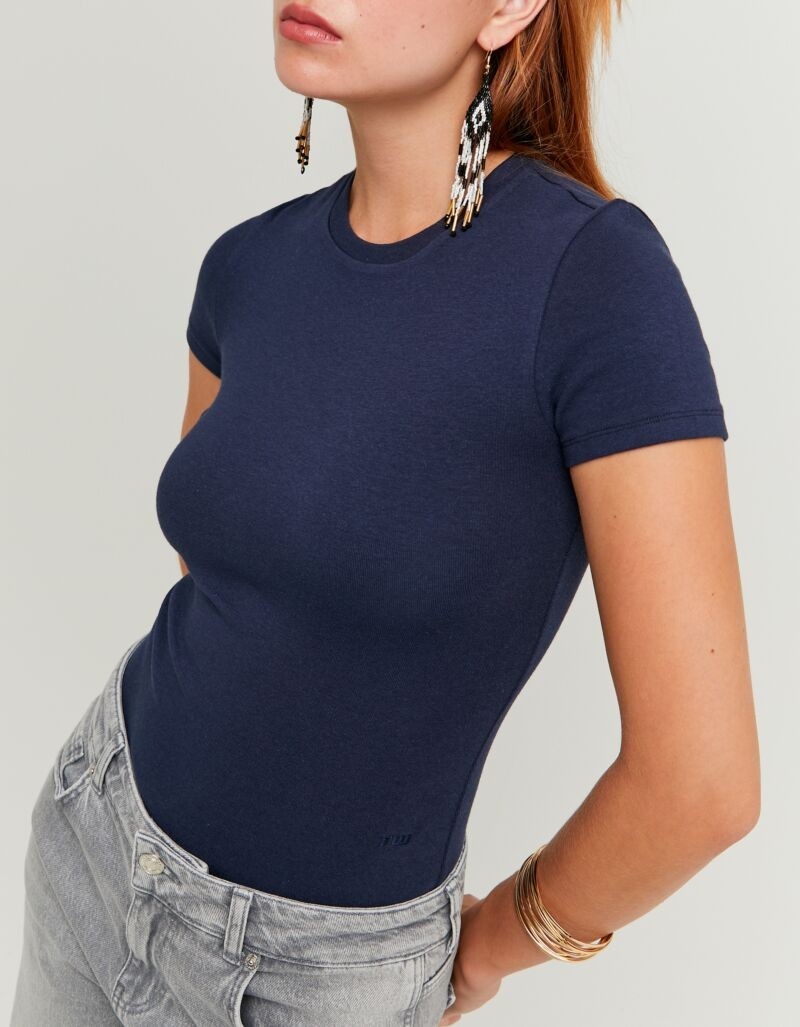 Tally Weijl Body à manches courtes »SBOCOCOSYT« Mélange de coton, basique, ajusté