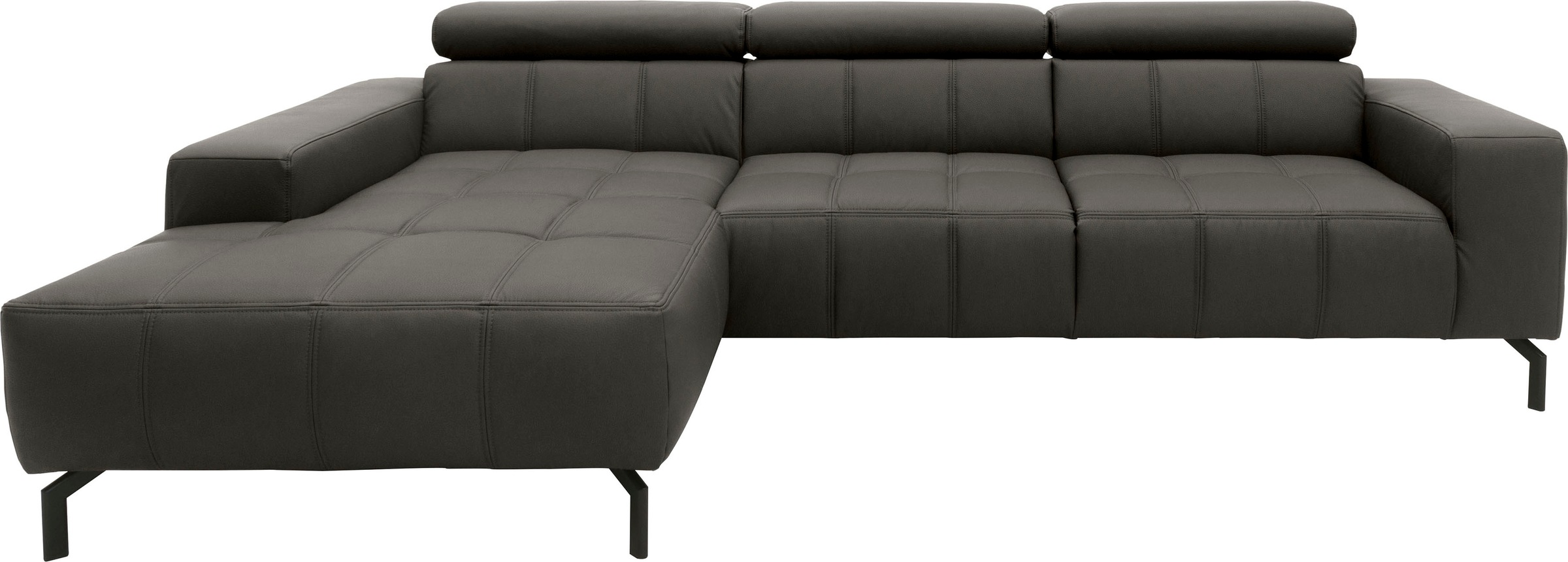DOMO collection Canapé d'angle »Cunelli tolle Sitznähte als Designelement, fester Sitzkomfort, L-Form« whlw. verstellbare Kopfteile, passend für gängige Saugroboter