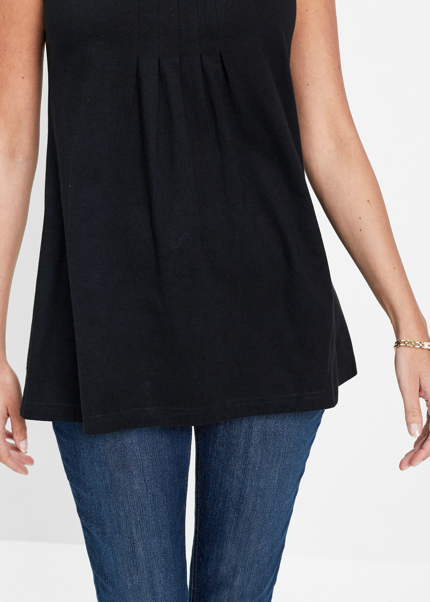 bonprix Top long »Long-Top« mit elegantem Faltendetail, lockere Passform, ärmellos
