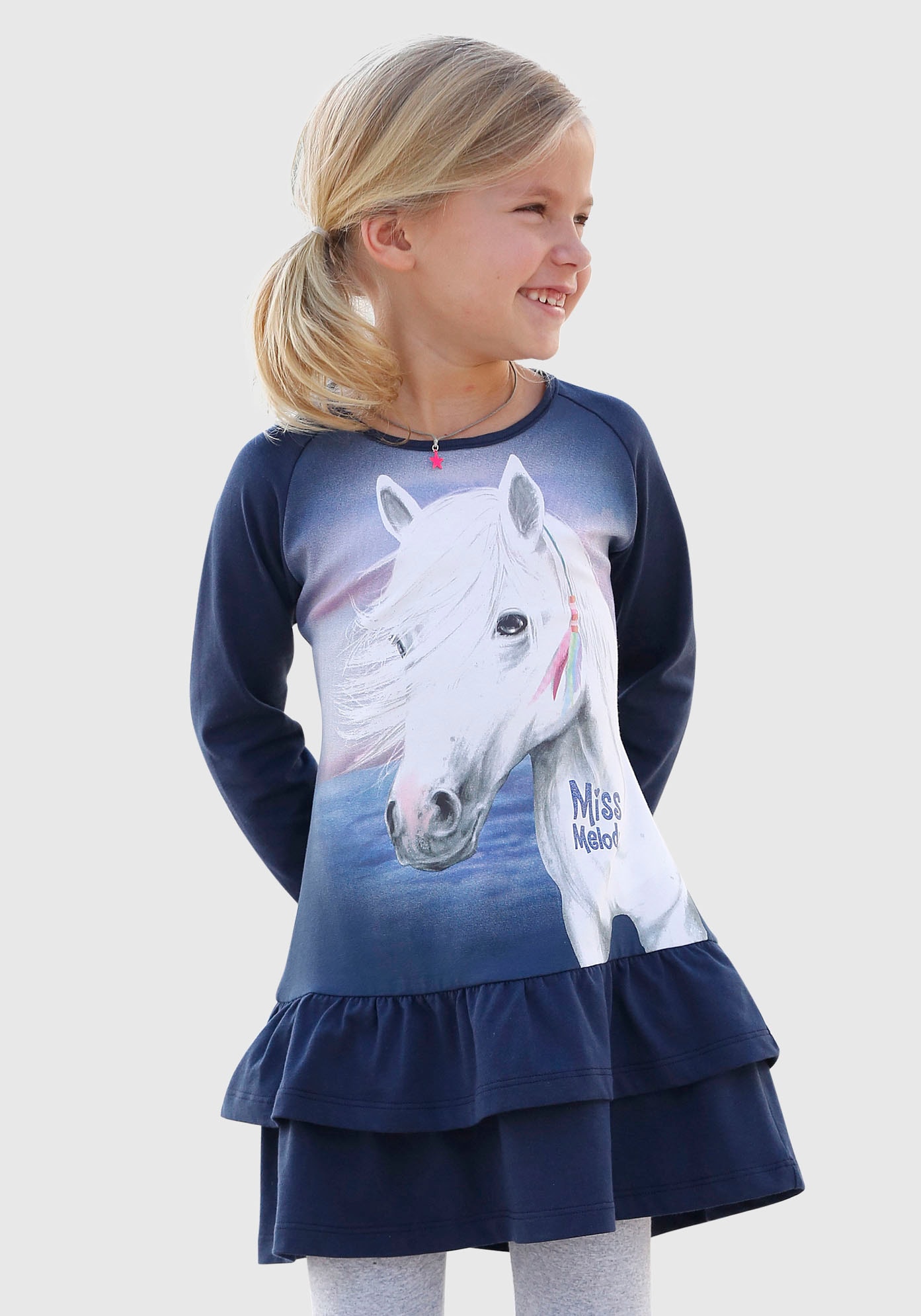 Image of Miss Melody Jerseykleid toller Frontdruck mit Glitzereffekt
