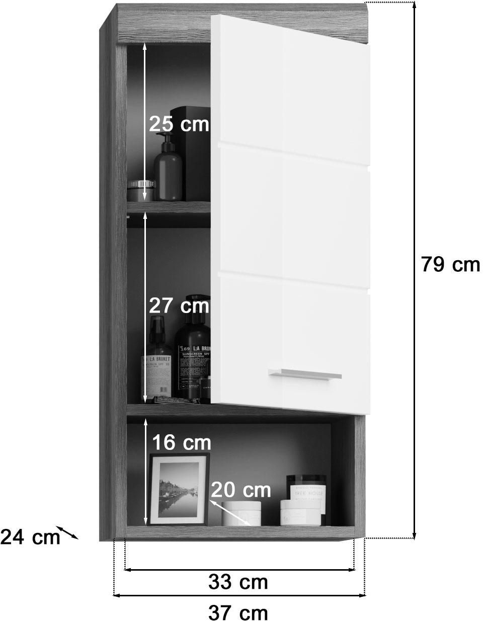 welltime Armoire suspendue »SIENA, Breite 37cm, 1 Tür, 1 offenes Fächer, 1 Einlegeboden, MDF-Front« TOPSELLER!, 1 cuis tlg. in verschiedenen Farben erhältlich, Badmöbel, Badschrank, Schrank, Bad