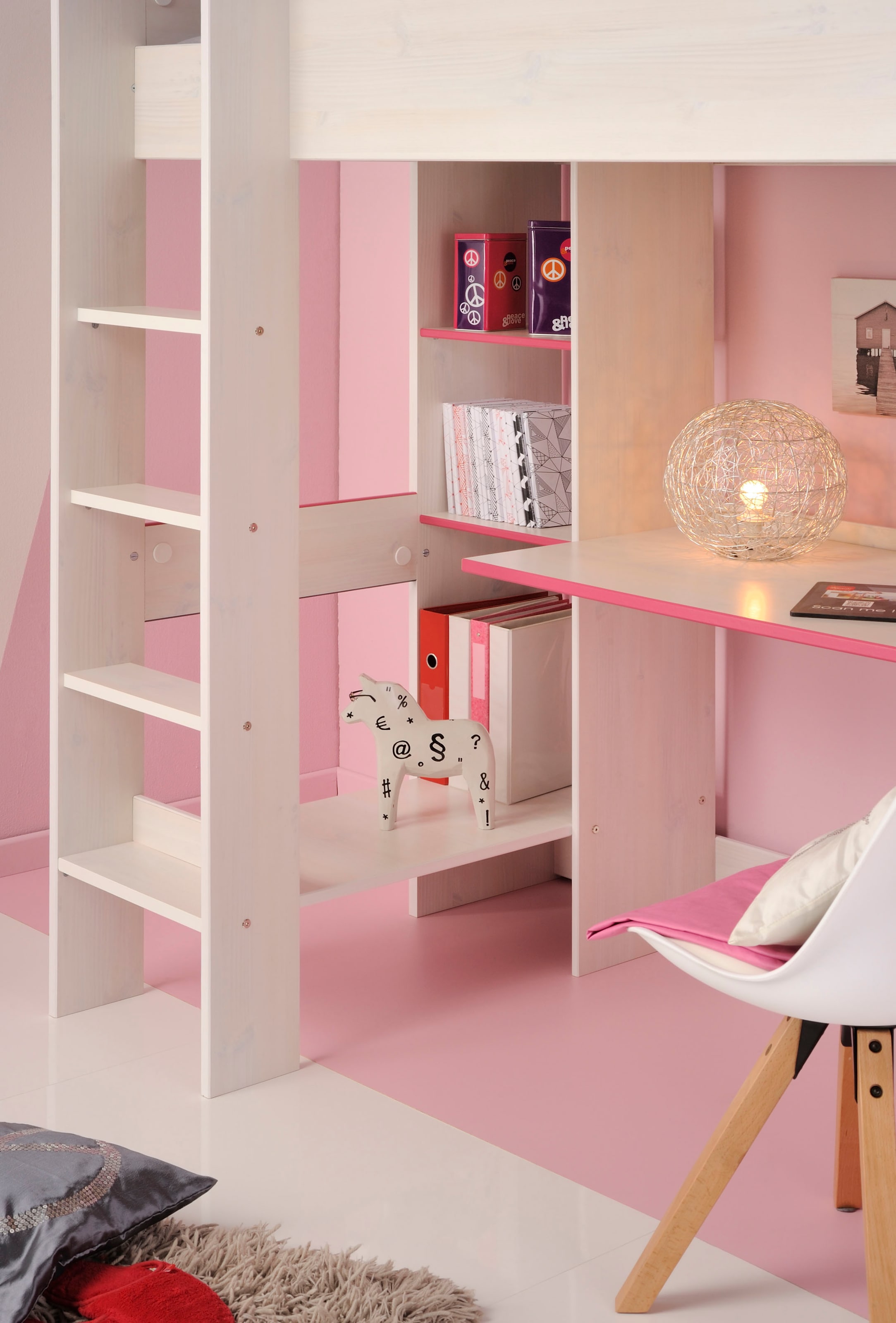 Parisot Jugendzimmer-Set »Smoozy«, (Set, 3 tlg., Hochbett mit Schreibtisch, Kleiderschrank und Schubkastenkommode)