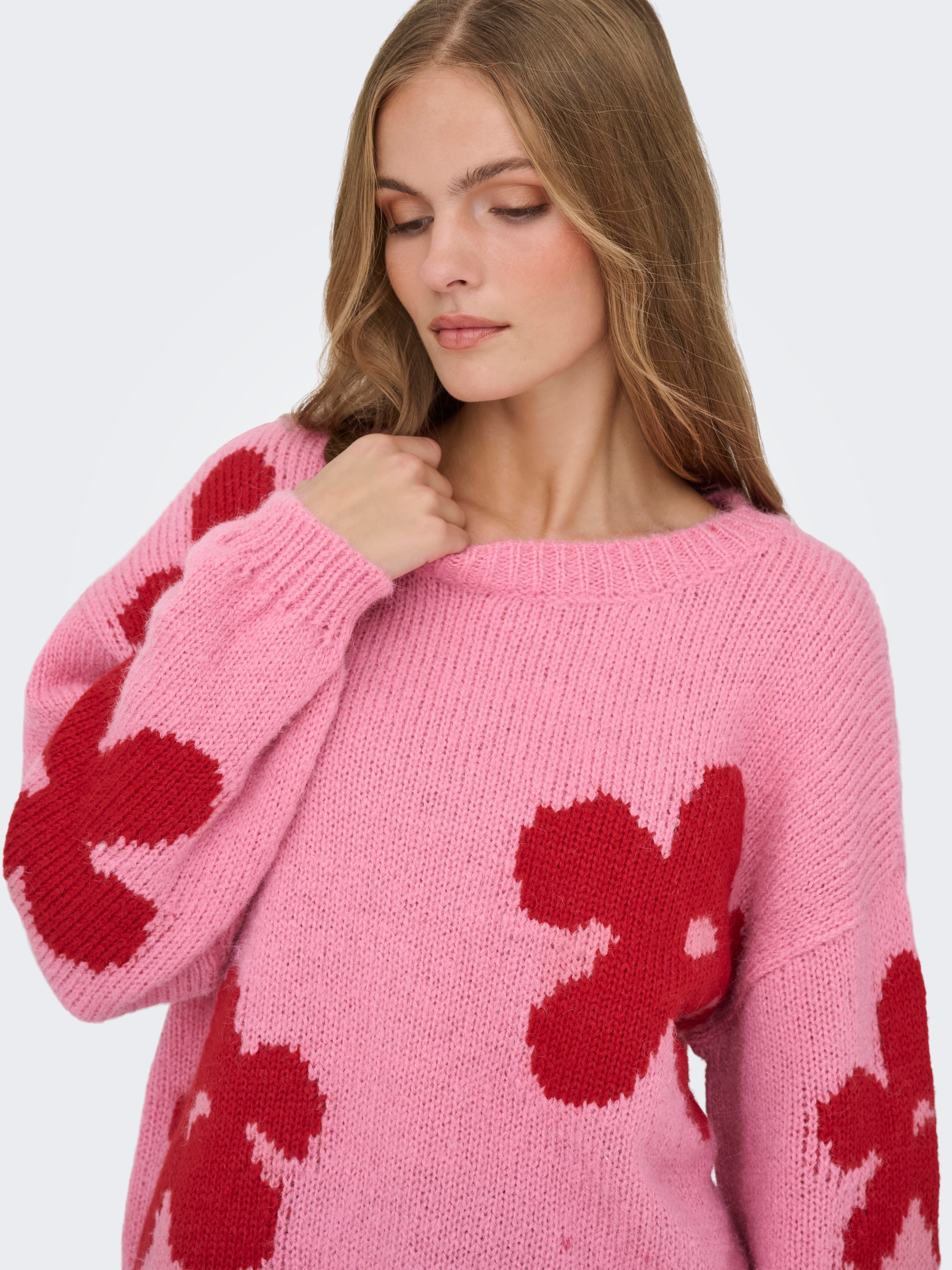 ONLY Pull en tricot »ONLBOOTLE LIFE LS FLOWER O-NECK KNT« Kunstfaser, loose fit