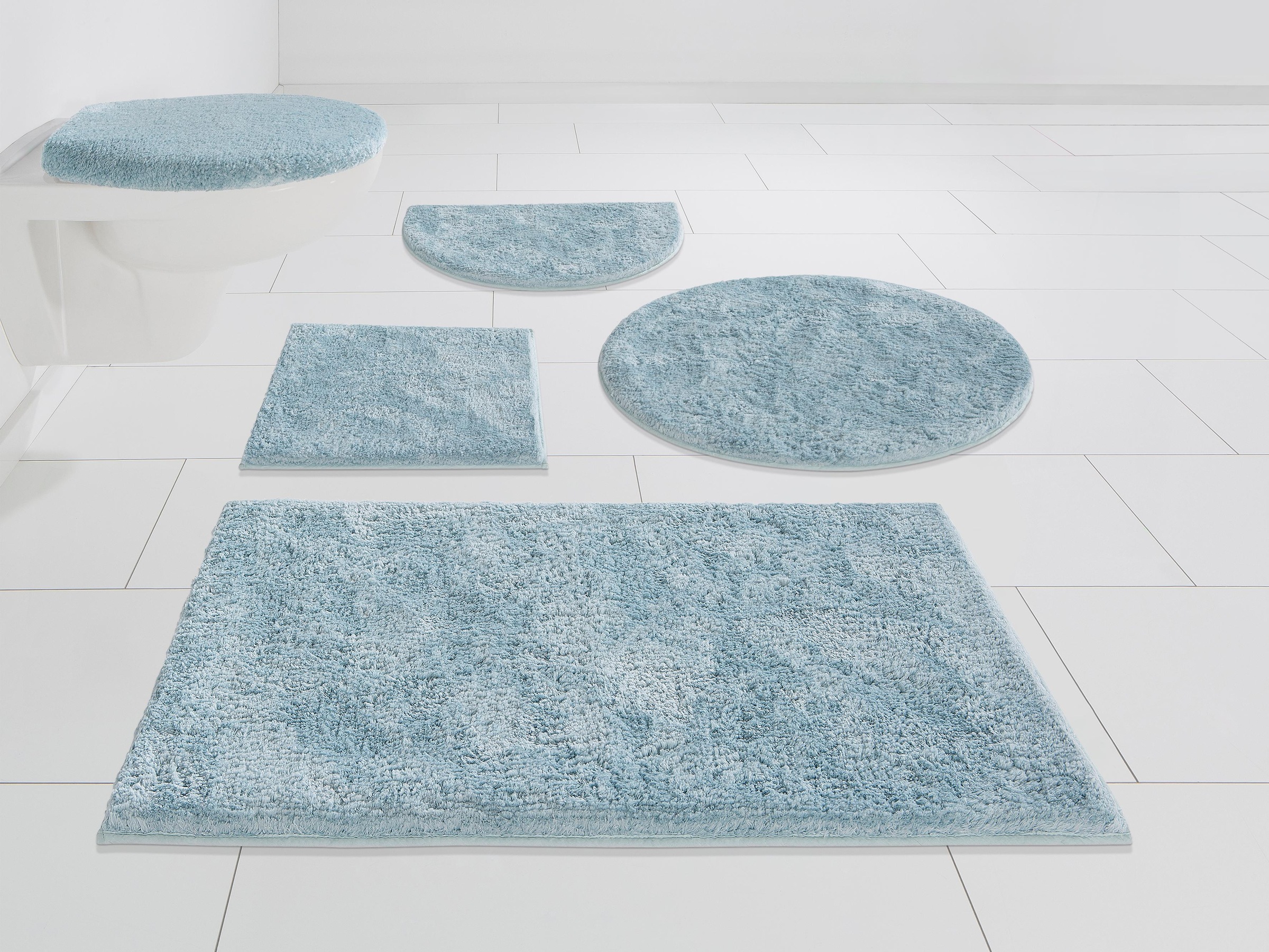 Image of GOODproduct Badematte "Jos, Badvorleger, Badezimmer Teppich" Höhe 22 mm rutschhemmend beschichtet fussbodenheizungsgeeignet schnell trocknend Badematten in Pastell-Farben, Badteppich als 3 teiliges Set erhältlich