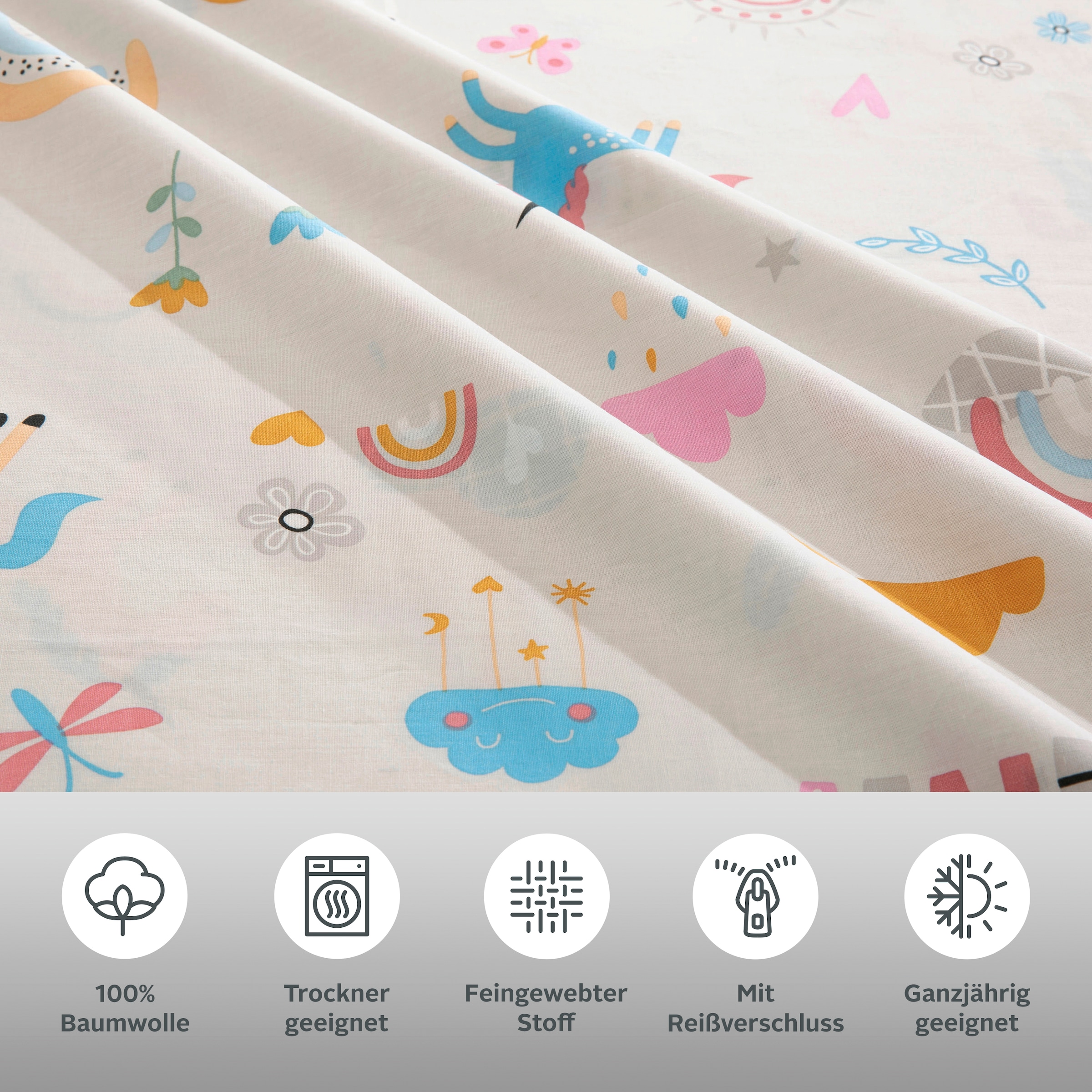 Lüttenhütt Kinderbettwäsche »CUDDLEE«, in vielen Designs: Dino,Einhorn,Weltraum,Baustelle,Herz,Trecker,Safari