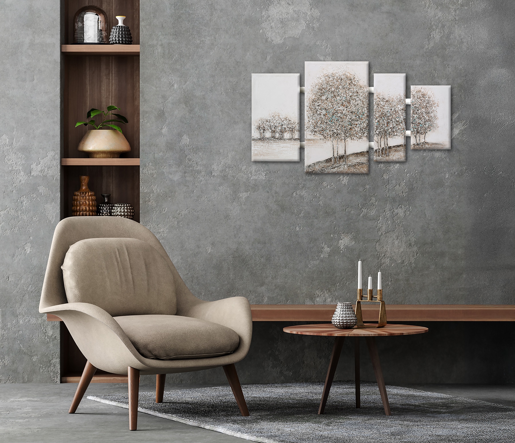 Bönninghoff Ölgemälde »handarbeit 4-teilig BÄUME 70x124 cm – Wandbild Landschaft« Baumbilder | Bäume | Gemälde | Kunst | Landschaft | Natur 1 Stk. tlg. handgefertigt, jedes Bild ein Unikat