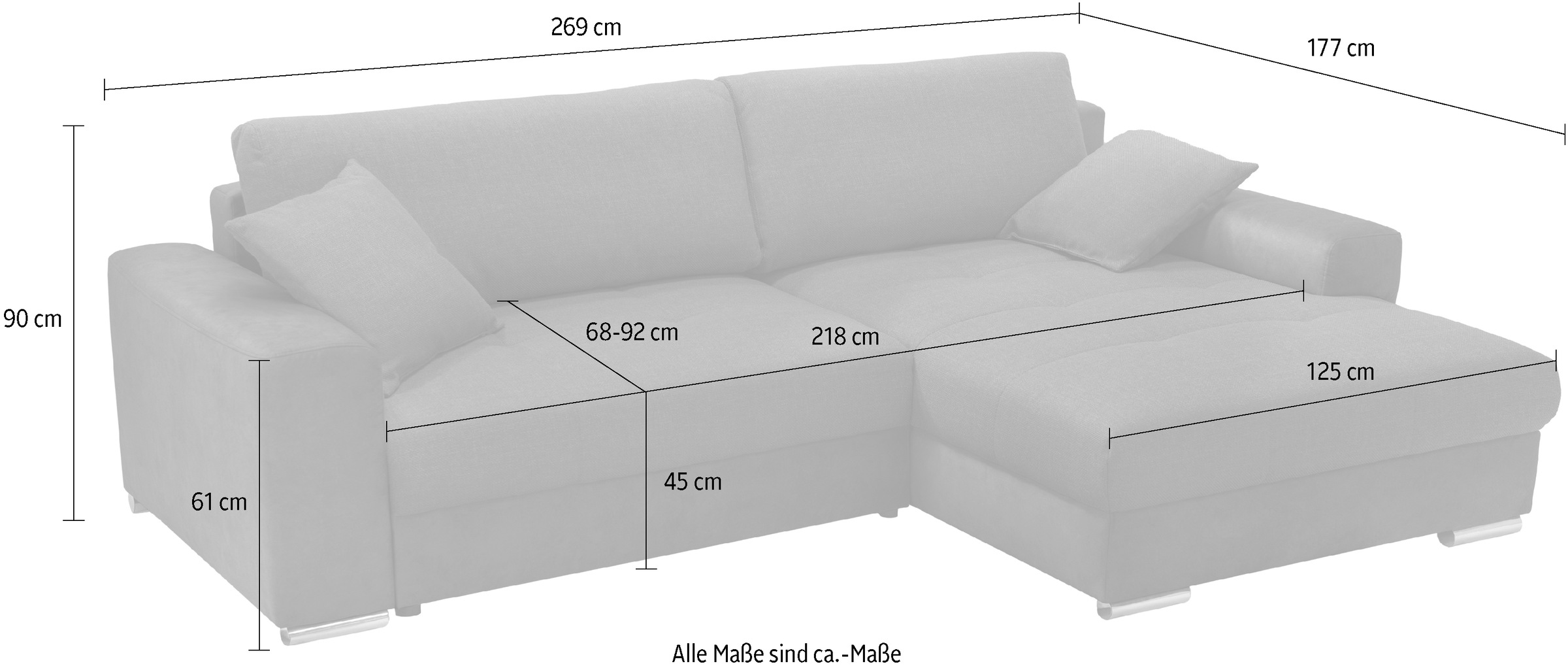 exxpo - sofa fashion Ecksofa »Larnaca, inkl. Bettfunktion und Bettkasten, bequem und komfortabel,«, mit extrabreiten Rückenkissen und 2 Zierkissen