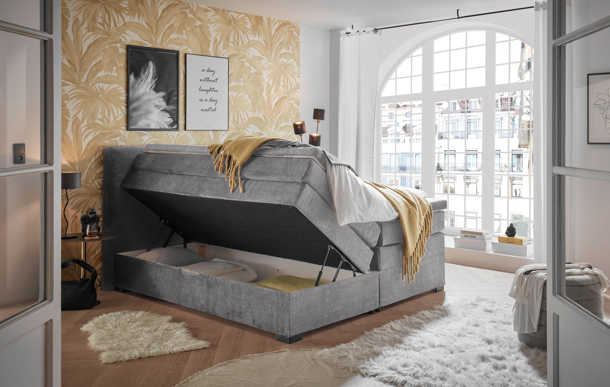 ED EXCITING DESIGN Boxspringbett »Fanes mit Komforteinstiegshöhe von 73cm«, erhältlich in 180x200cm, inkl. Bettkasten und 7cm Visco-Topper