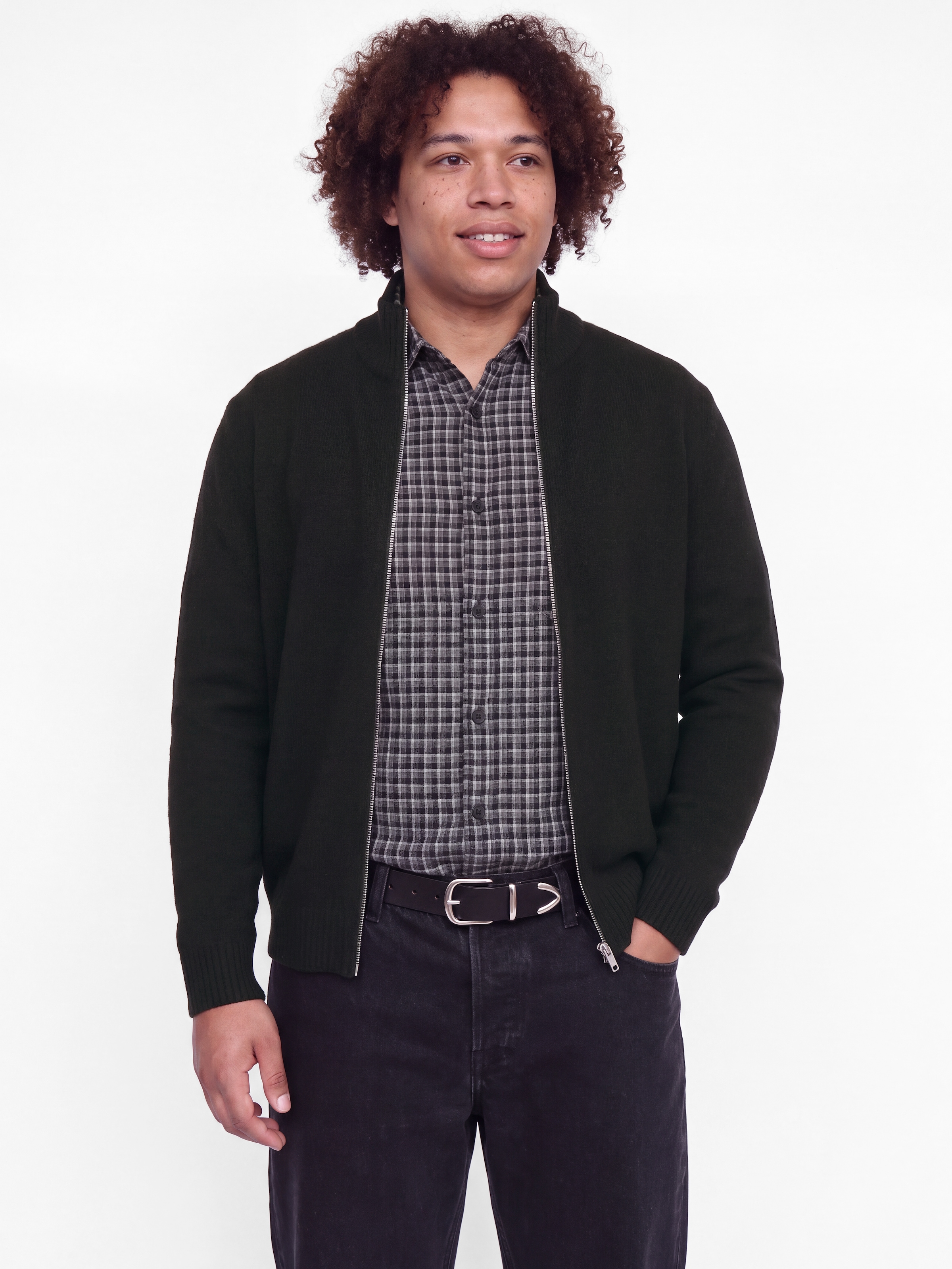 Image of Jack & Jones PlusSize Strickjacke "JJSOHO OLLIE KNIT HIGH NECK ZIP C SN PLS" Materialmix, locker geschnitten