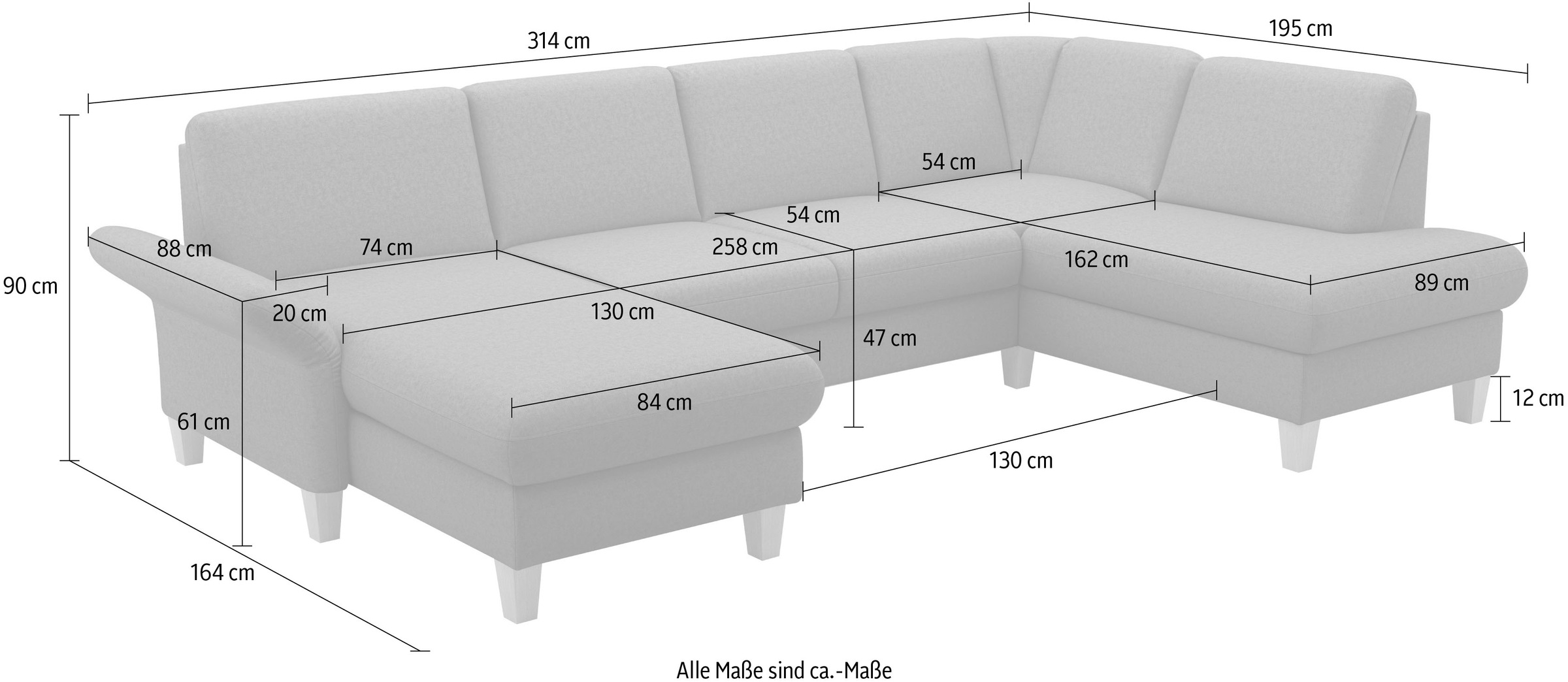 Home affaire Paysage de salon »Rochelle, U-Form« optional mit Armteilverstellung, mit Bettfunktion & Bettkasten