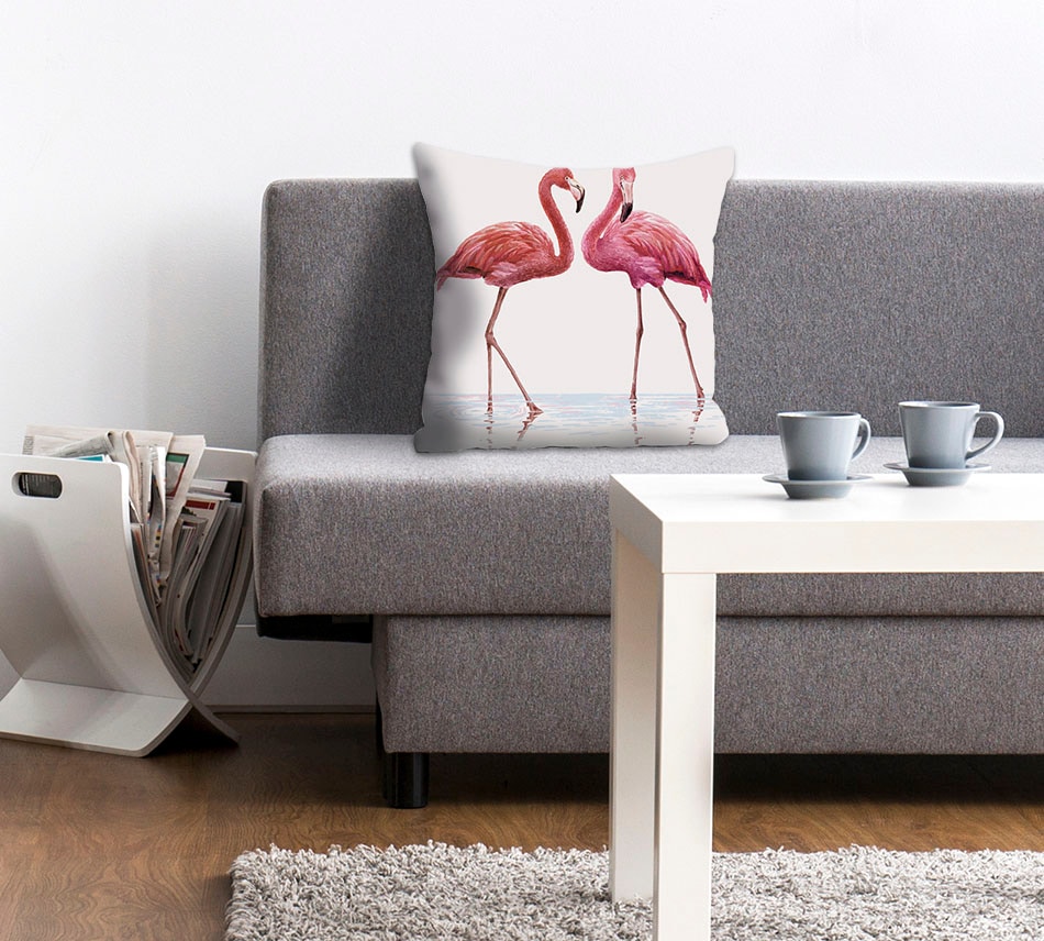 Image of queence Dekokissen "Anna" Kissenhülle,Flamingos,Pink,Exotisch,Tropisch,Vögel,Natur,Dekorativ