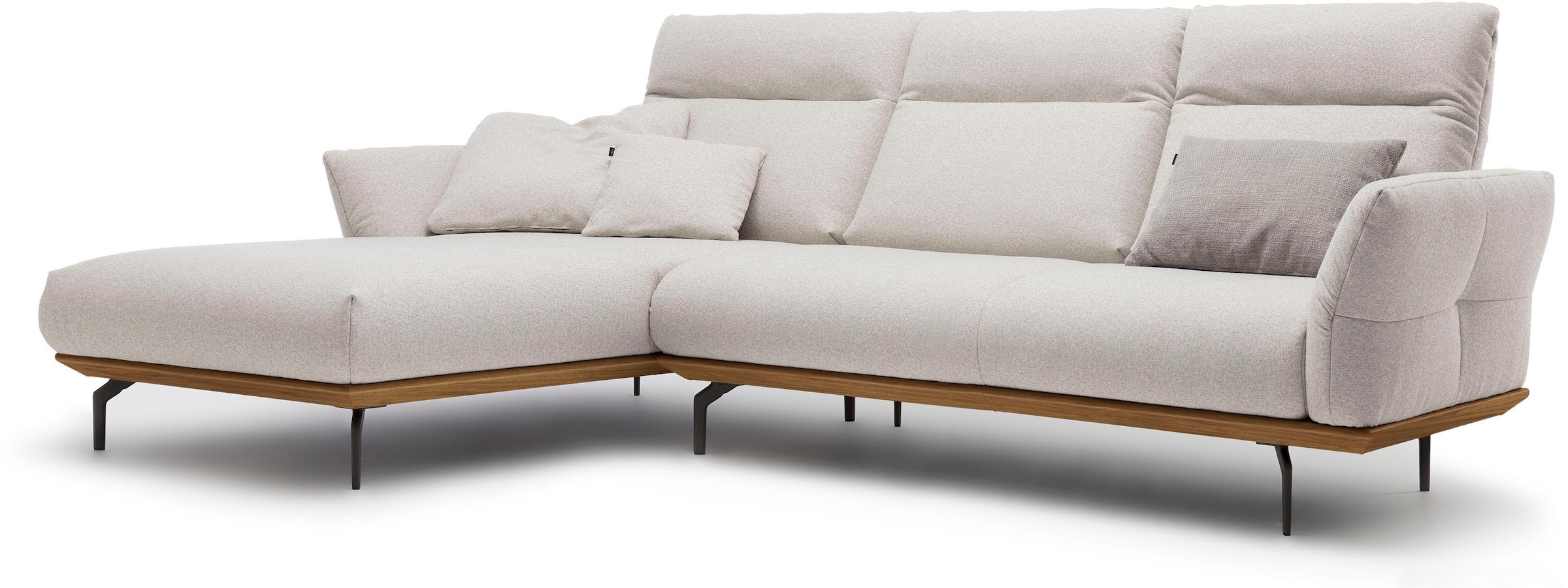 Creation BY ROLF BENZ Canapé d'angle »CR.460 Designsofa, verstellbare Rückenlehne, hochwertig & bequem« socle en noyer, pieds d'angle en gris ombre, largeur 298 cm
