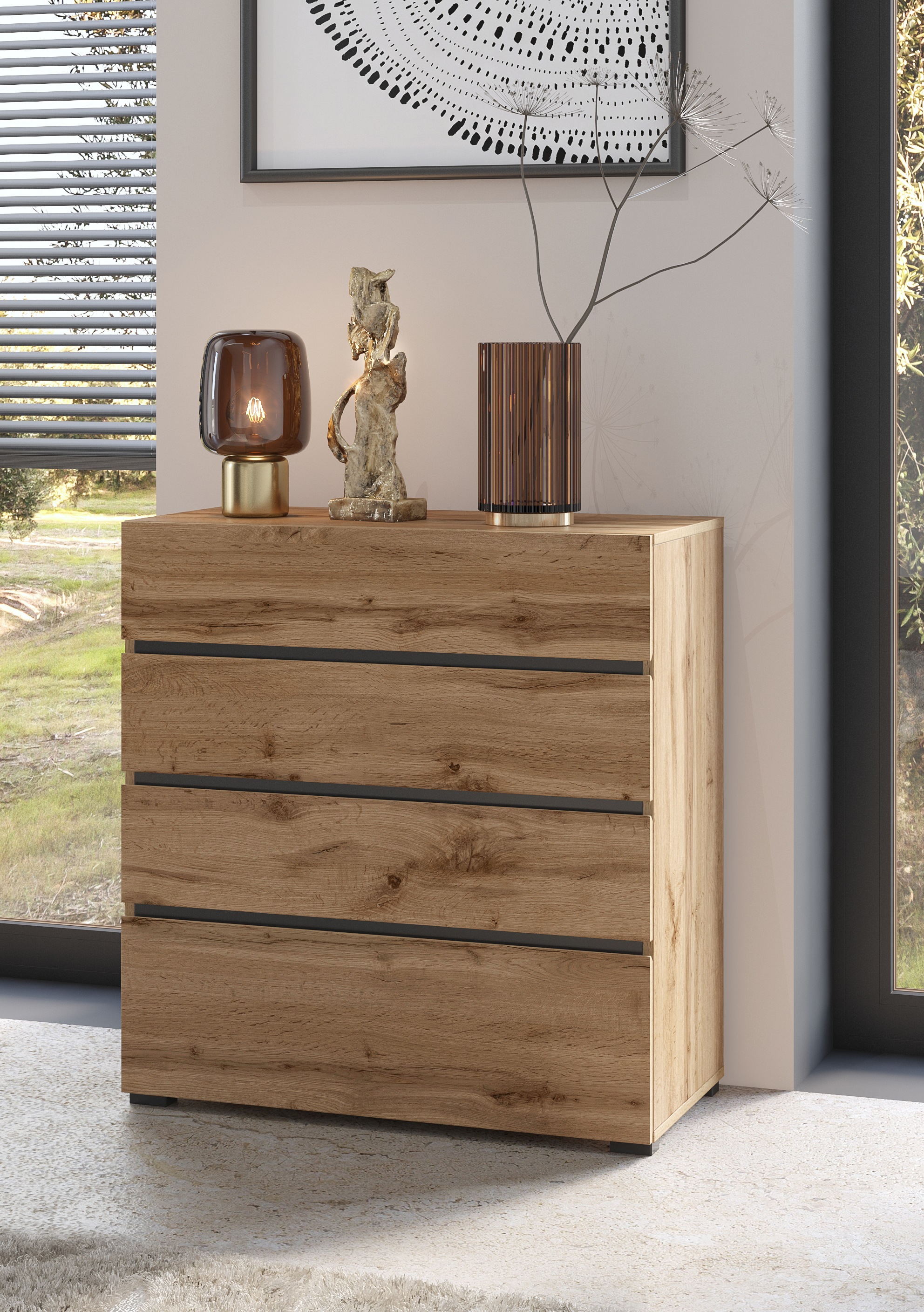 OTTO home Schubkastenkommode "Cross, moderne grifflose Kommode, 80x40x85cm (BxTxH)" Schubladenschrank, Sideboard mit 4 Schubkasten