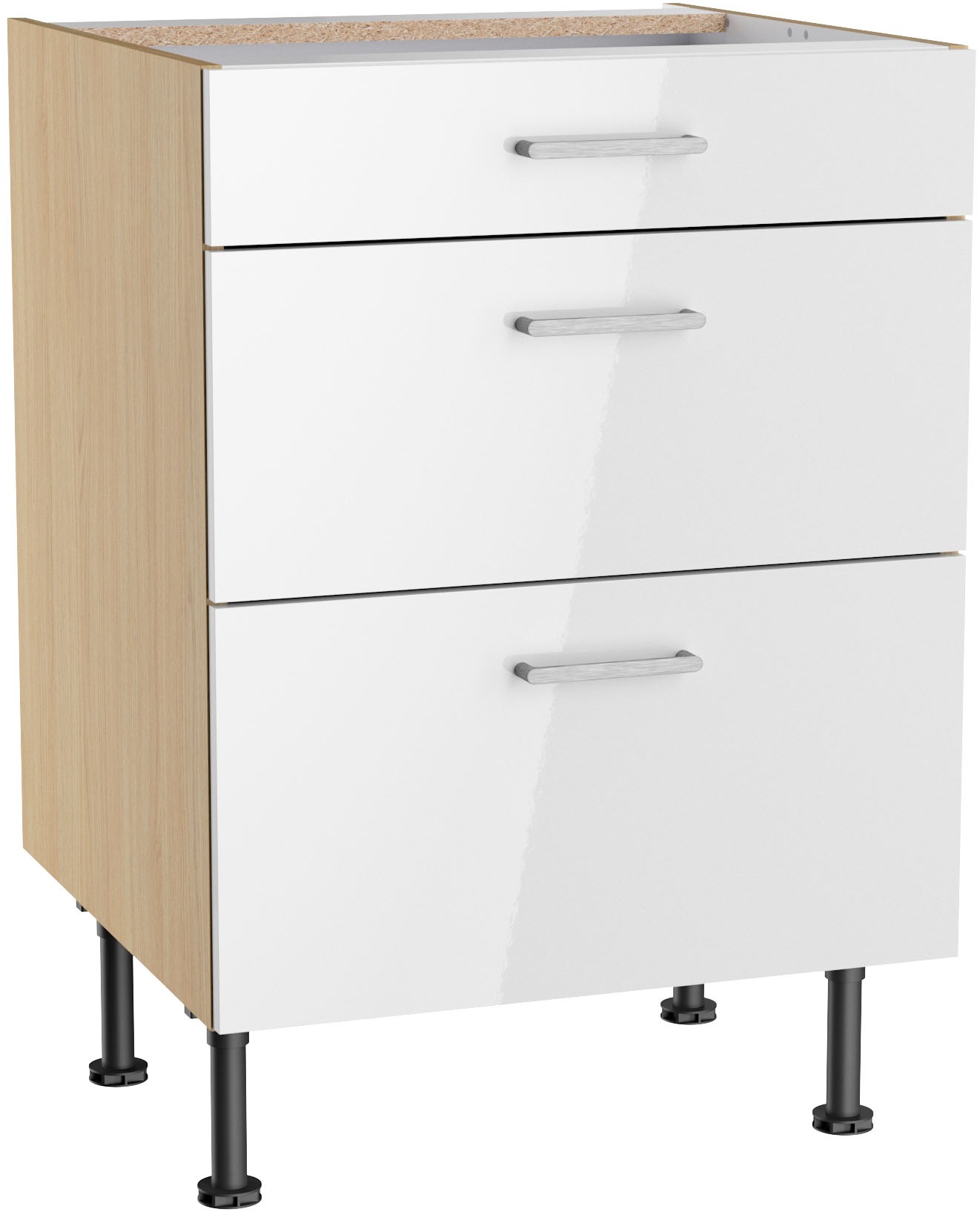 Image of KOCHSTATION Unterschrank "KS-Lucy" Breite 60 cm, 1 Schubkasten, 2 Auszügen, Soft-Close, verstellb. Füsse