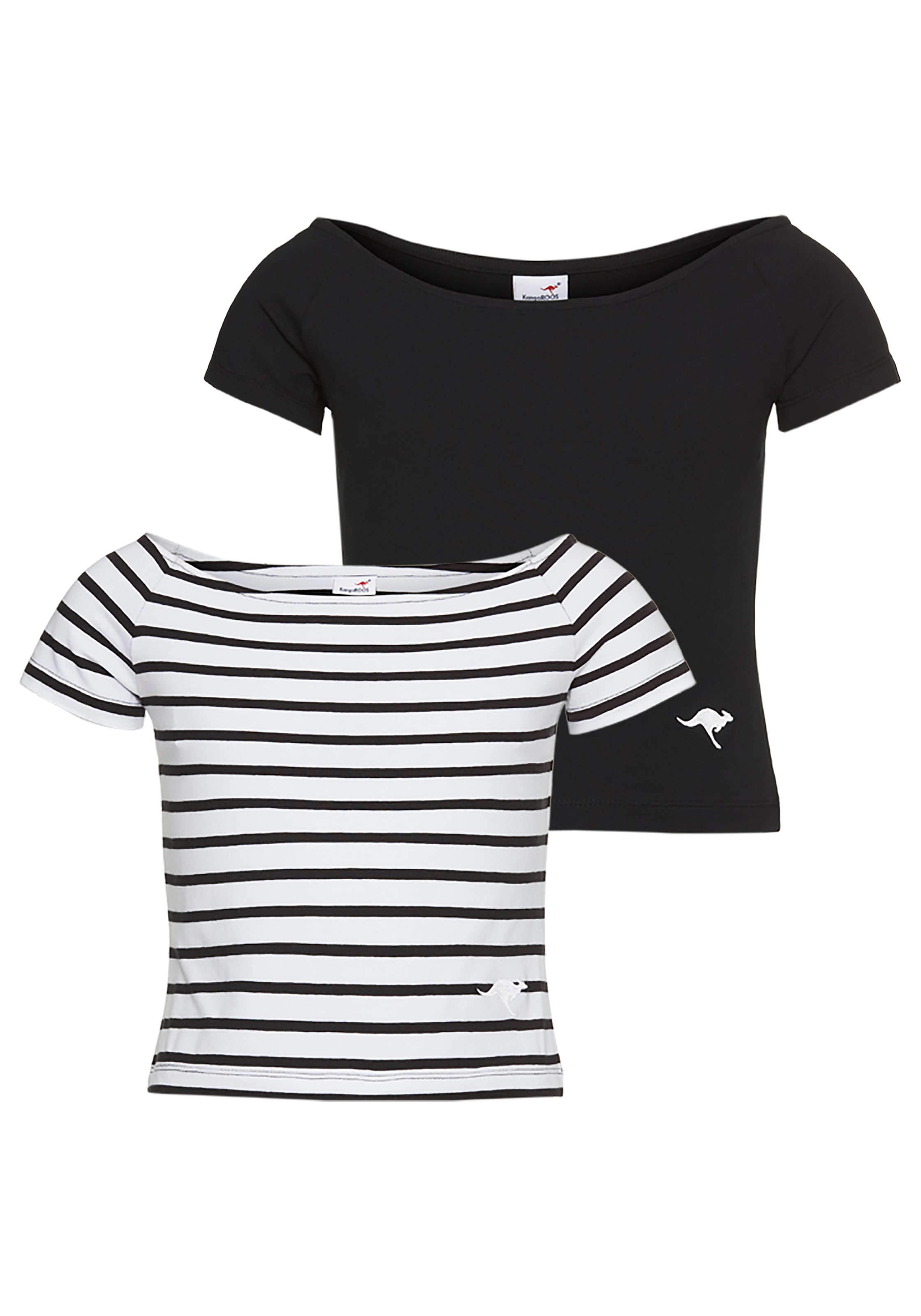 Image of KangaROOS Carmenshirt "2er Pack T-Shirts" Packung, 2, 2 Stk. 1x uni + 1x geringelt