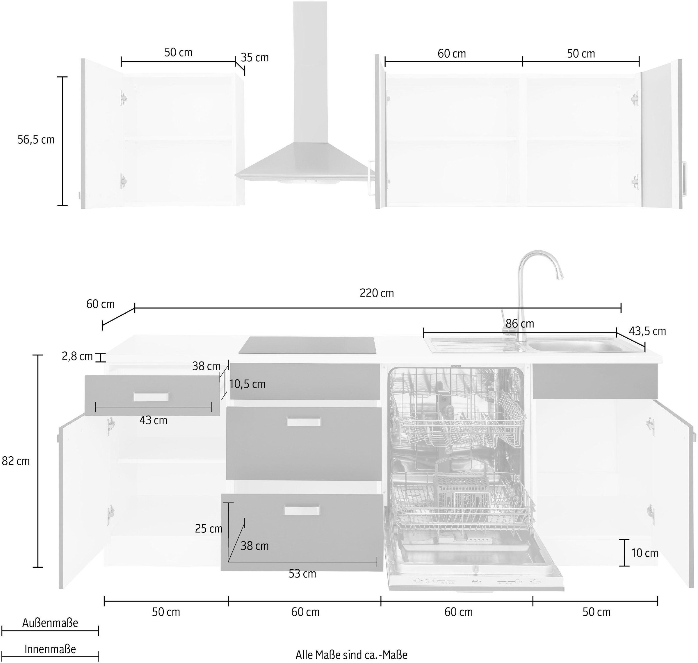 wiho Küchen Küchenzeile »Husum«, ohne E-Geräte, Breite 360 cm