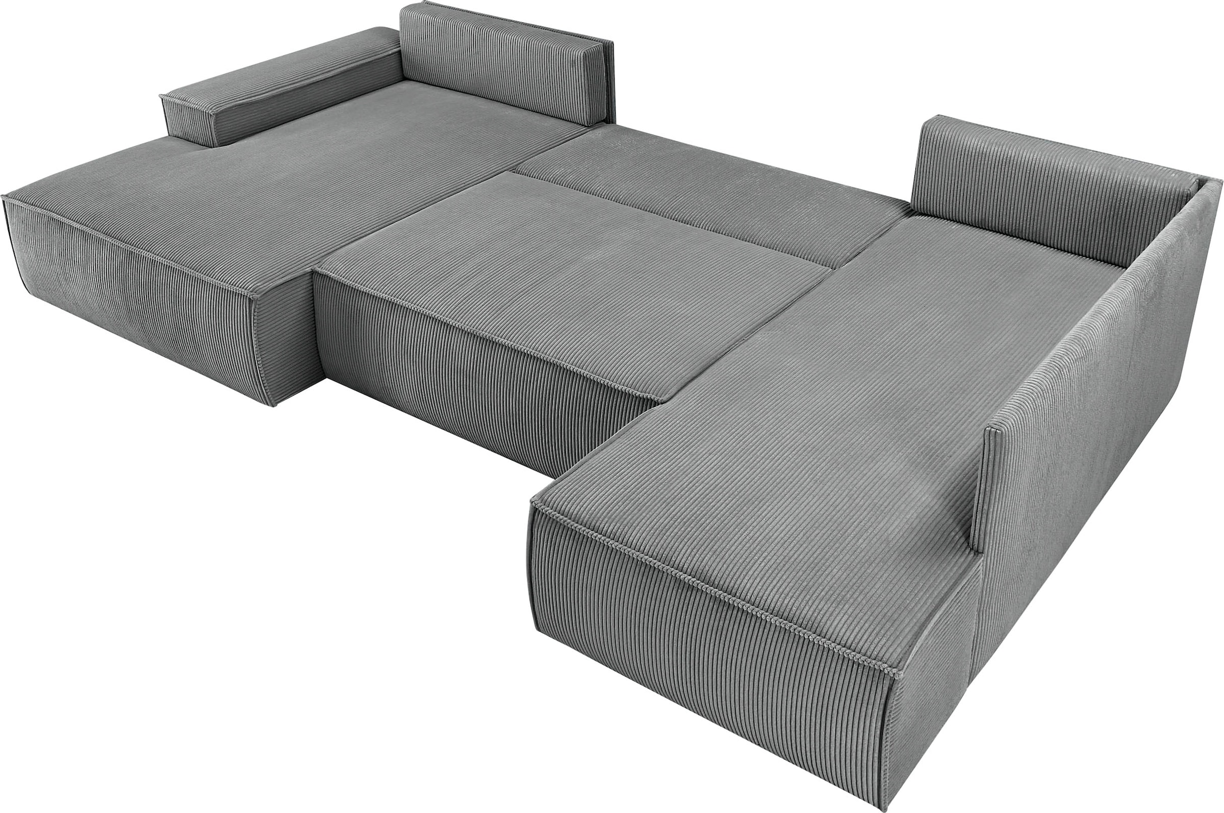 Home affaire Wohnlandschaft »SHERWOOD 329 cm, U-Form, Schlafsofa,«, Schlaffunktion m. Bettkasten (194x139 cm), Cord, Vintage, Samtvelours