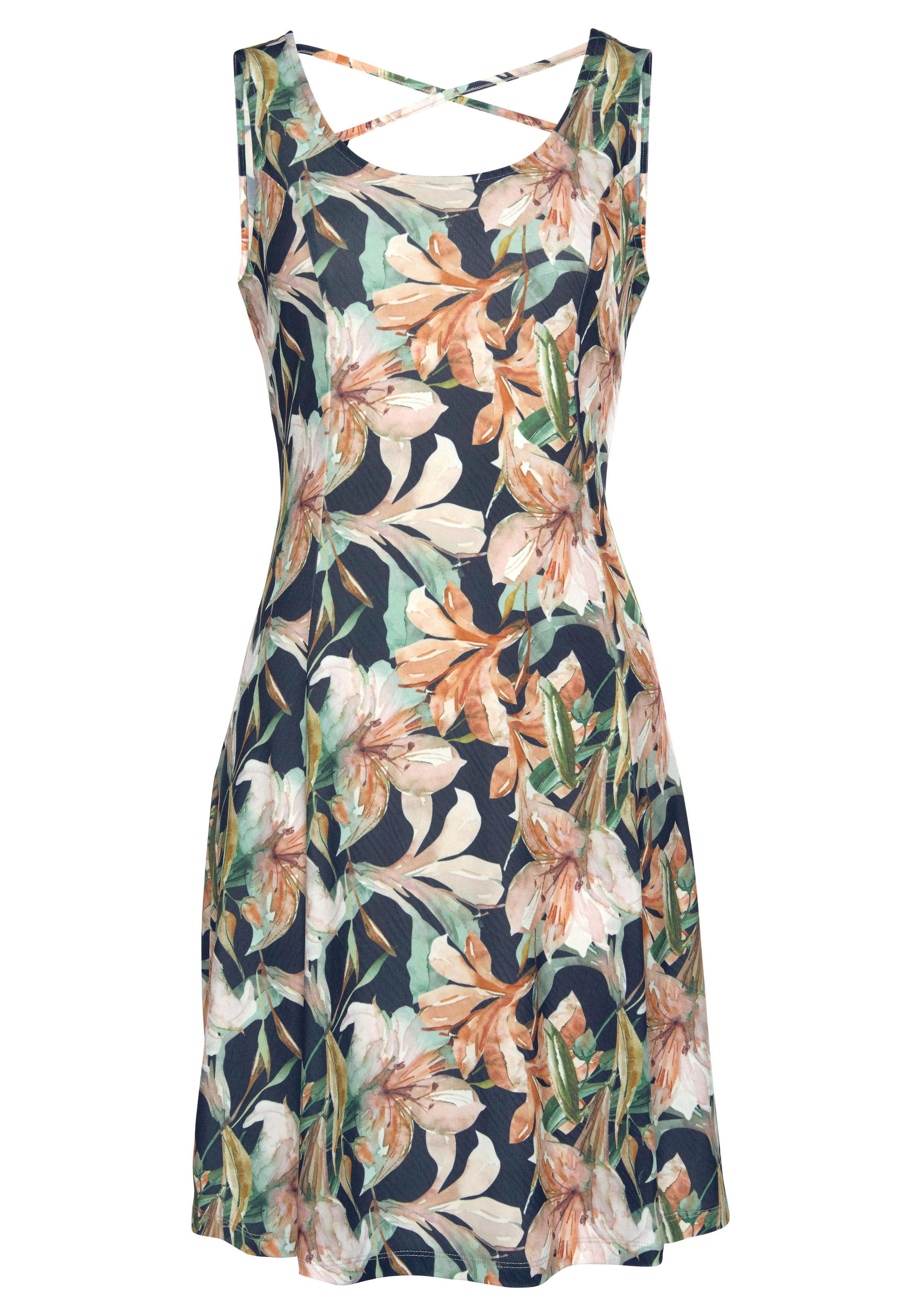 LASCANA Sommerkleid, mit tiefem Rückenausschnitt im Blumenprint, Minikleid, Strandkleid