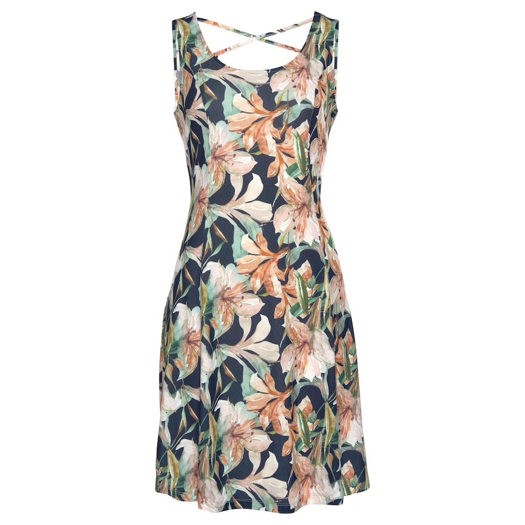 LASCANA Sommerkleid, mit tiefem Rückenausschnitt im Blumenprint, Minikleid, Strandkleid