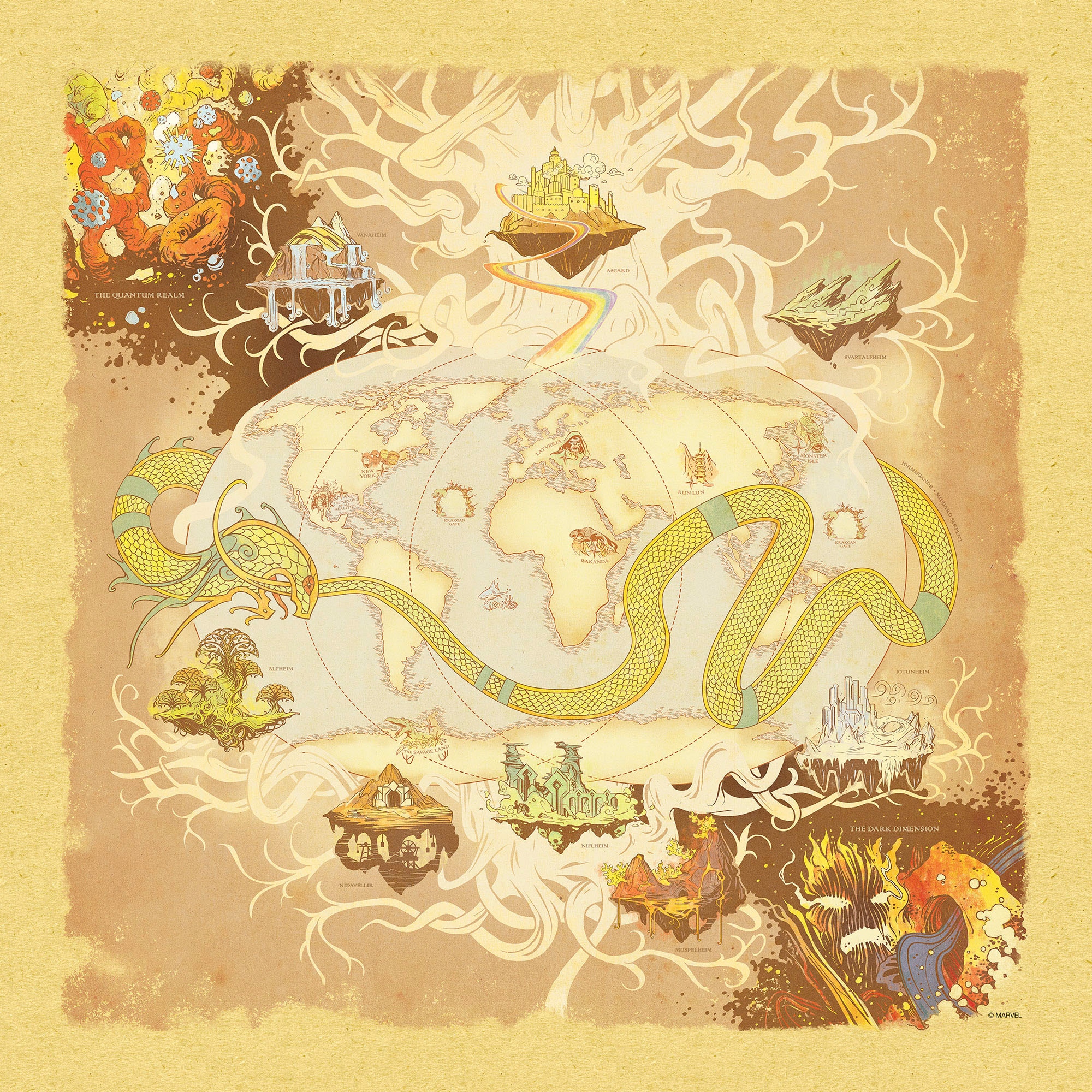 Komar Leinwandbild »Marvel World Map - Grösse 40 x 40 cm«, Disney, (1 St., 40 x 40 cm (Breite x Höhe), Keilrahmenbild mit Echtholzrahmen, Kinderzimmer