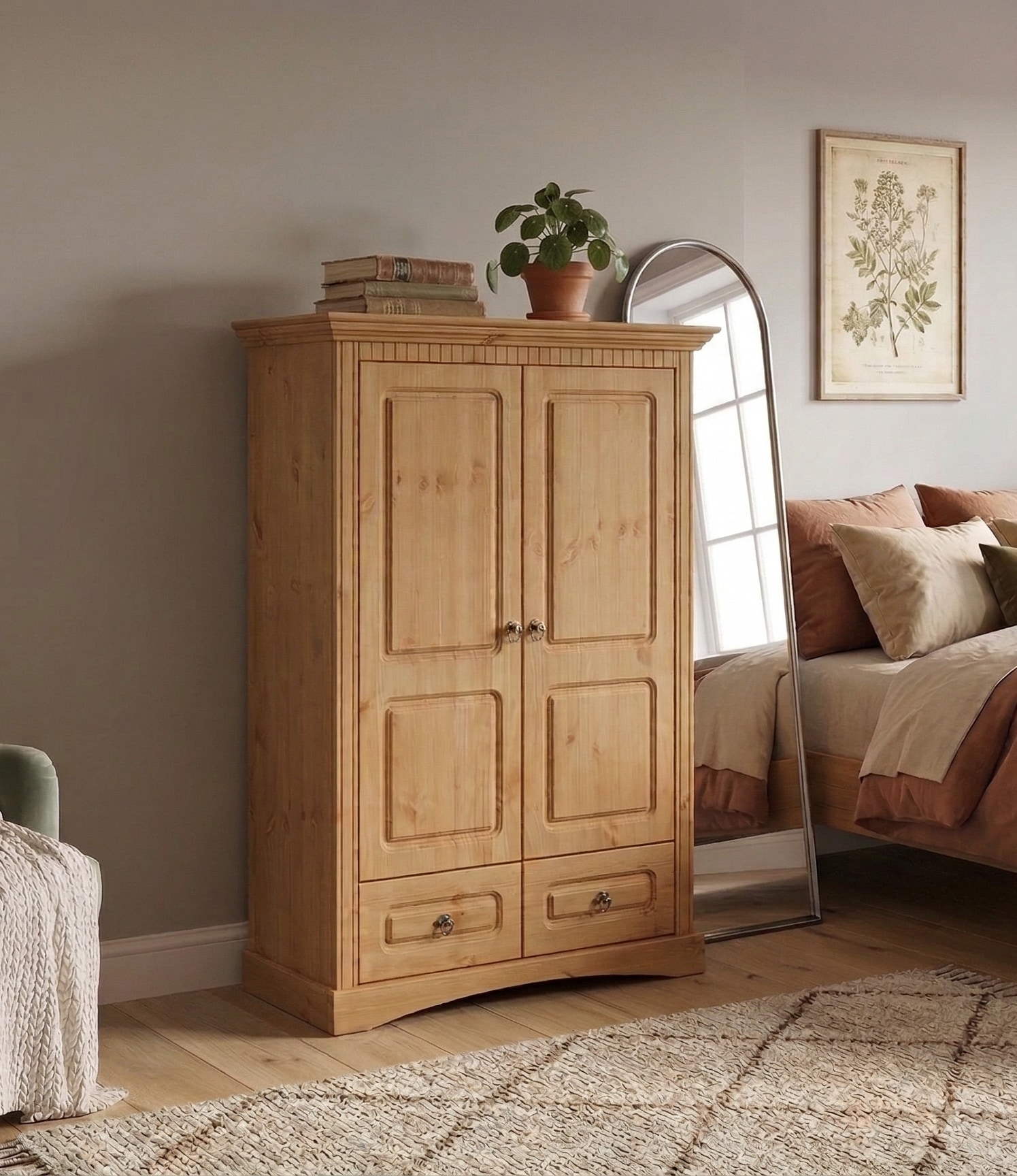 GOODproduct Wäscheschrank »Rustic« B/T/H: 94/39/150 cm,  aus massiver Kiefer, FSC®, schöne Kassettenoptik, mit Ringgriffen