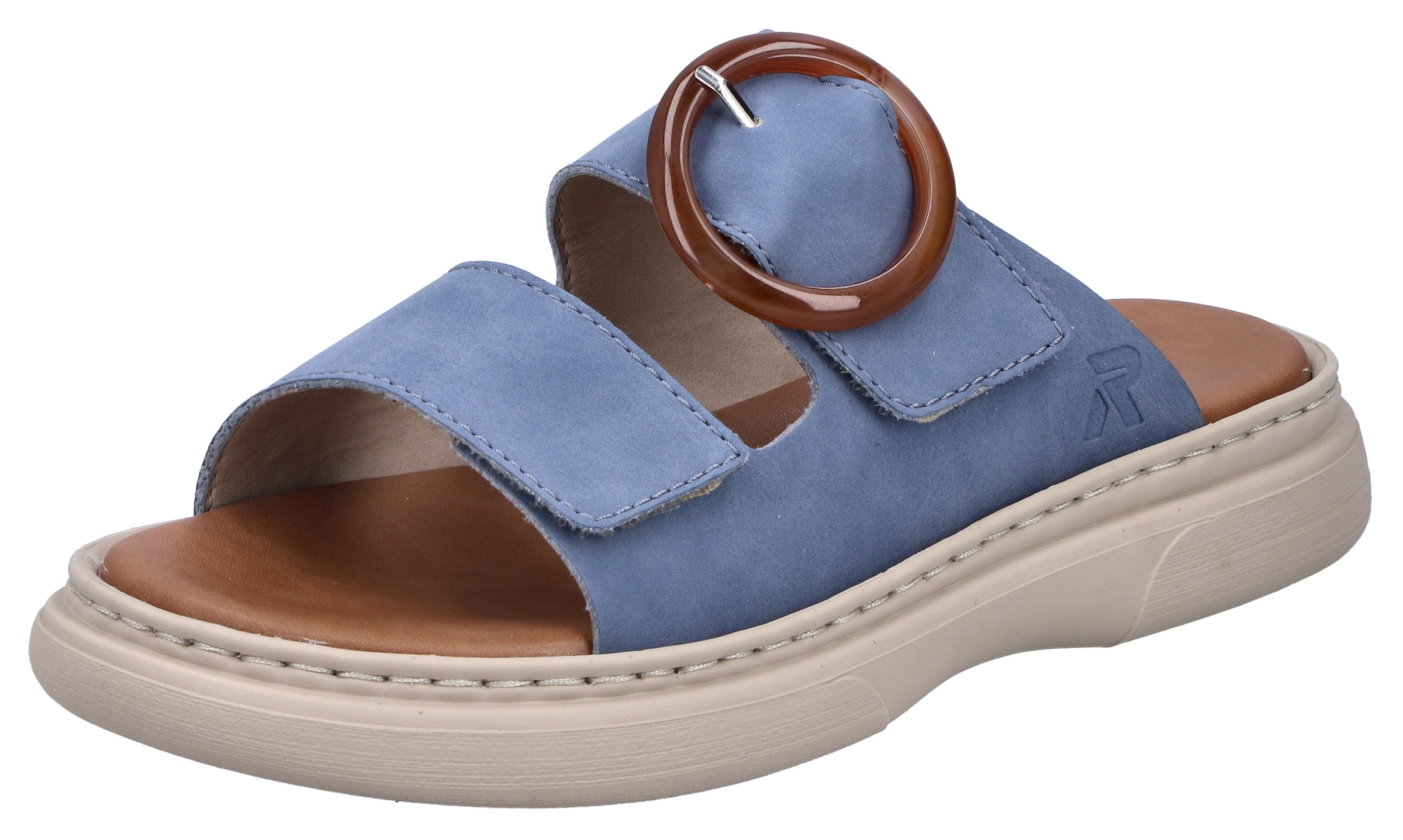Image of Rieker Pantolette Sommerschuh, Hausschuh, Strandschuh mit Klettriemchen