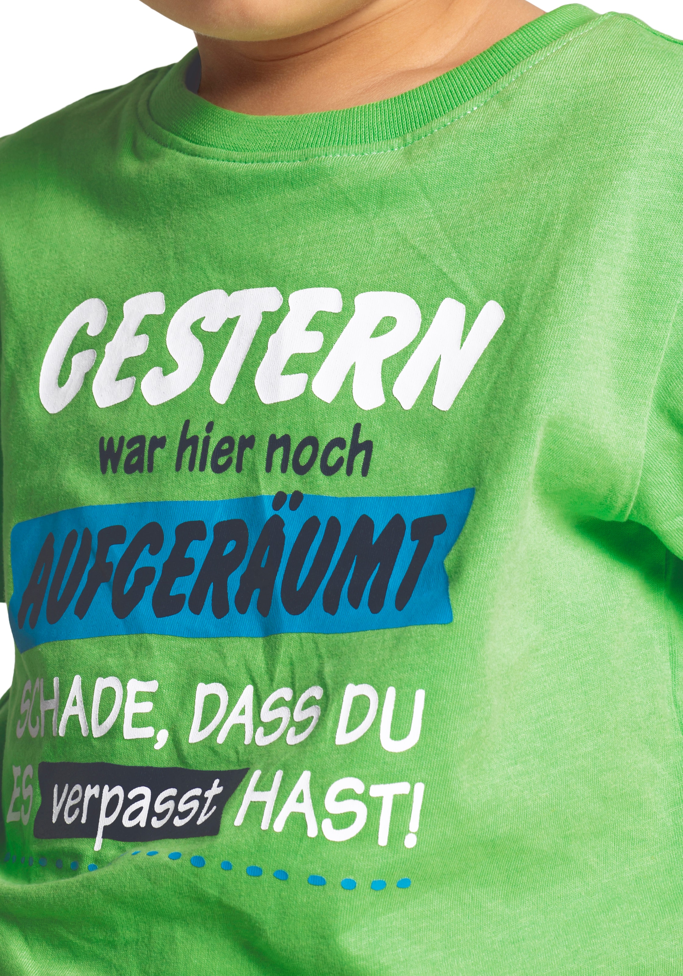 KIDSWORLD T-Shirt »GERTERN WAR HIER NOCH AUGERÄUMT...«, Sprücheshirt für kleine Jungen