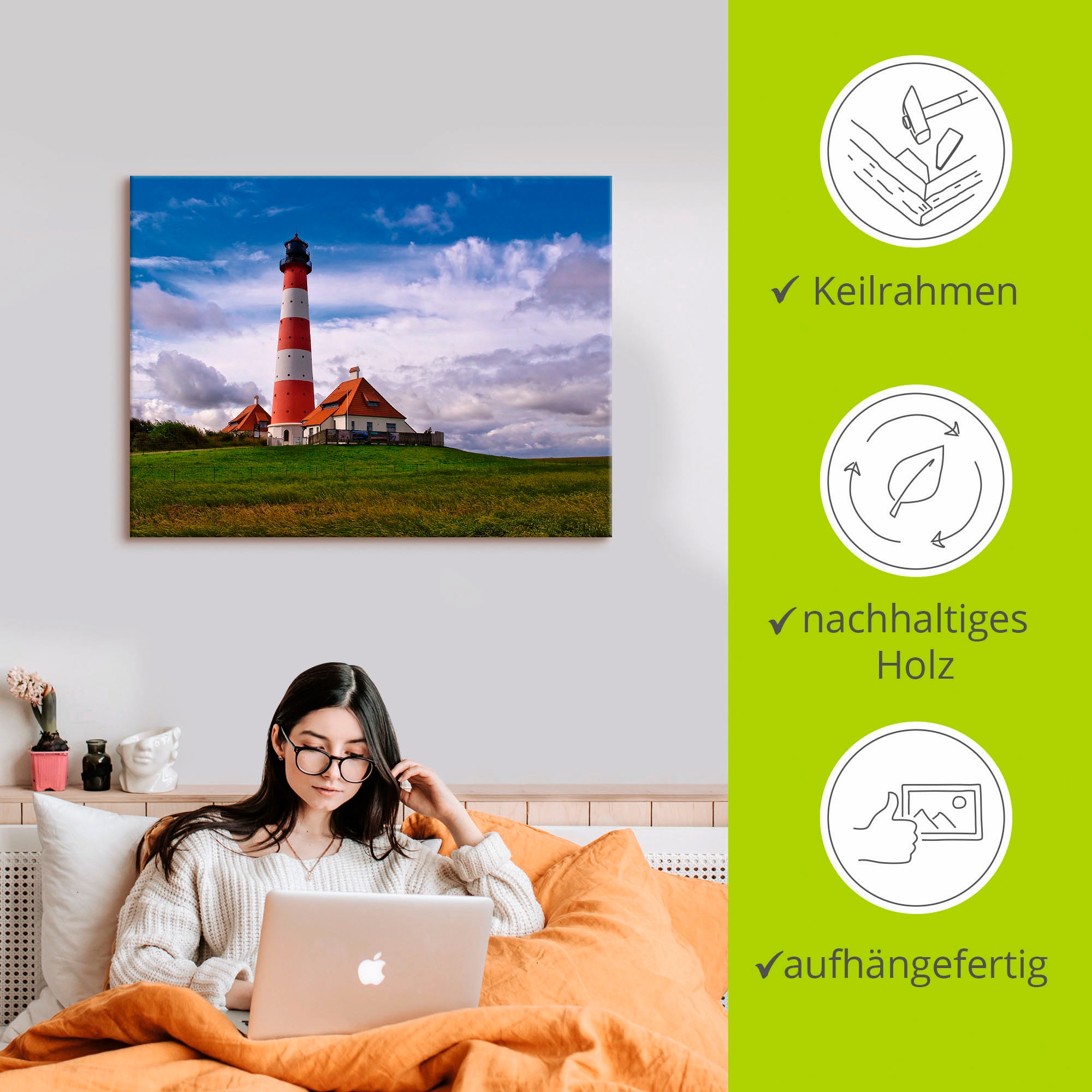 Artland Wandbild »Leuchtturm Westerheversand«, Gebäude, (1 St.), als Leinwandbild, Poster in verschied. Grössen