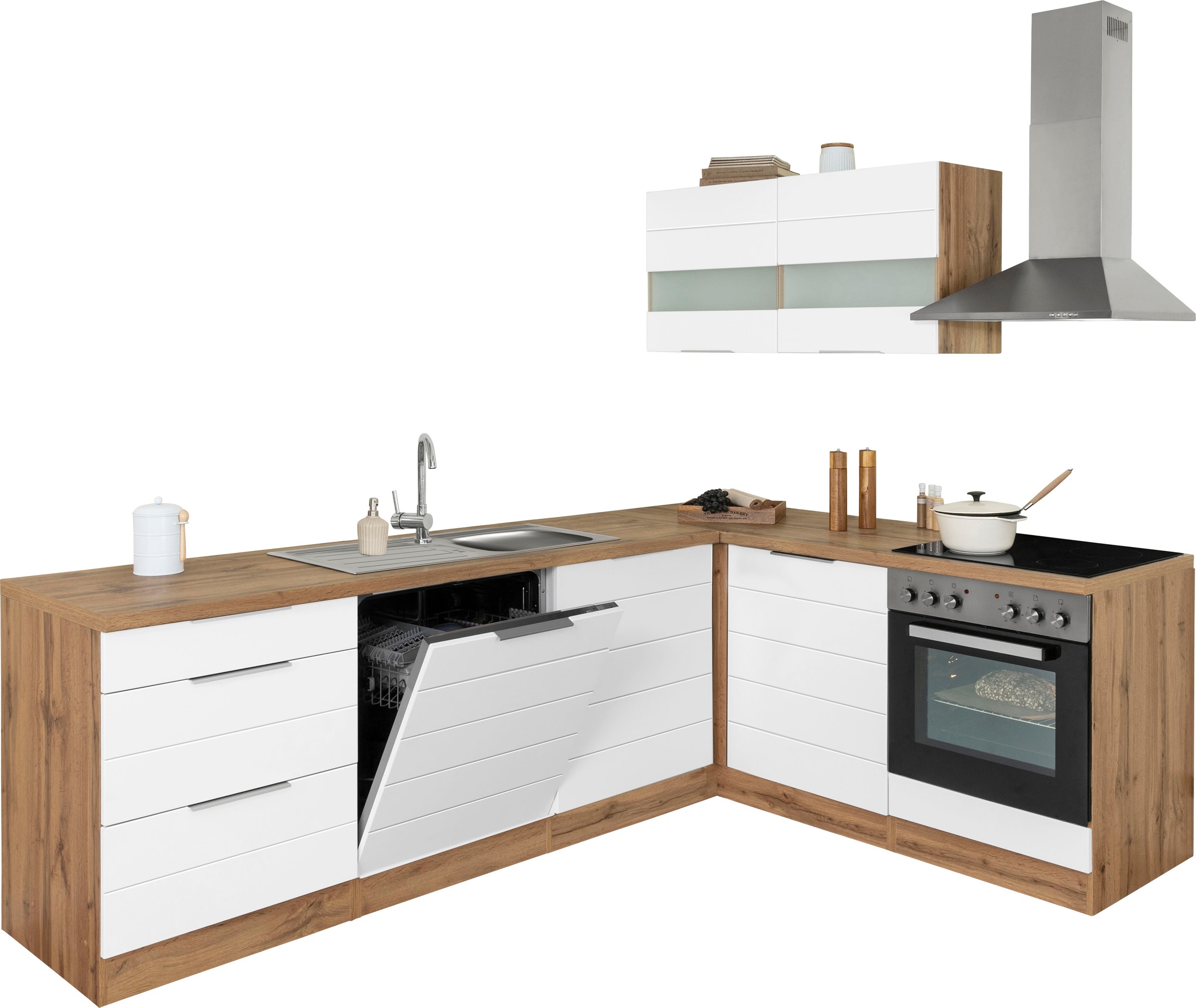KOCHSTATION Winkelküche "KS-Luhe" Stellbreite 240x180 cm, wahlweise mit oder ohne E-Geräten, MDF-Fronten