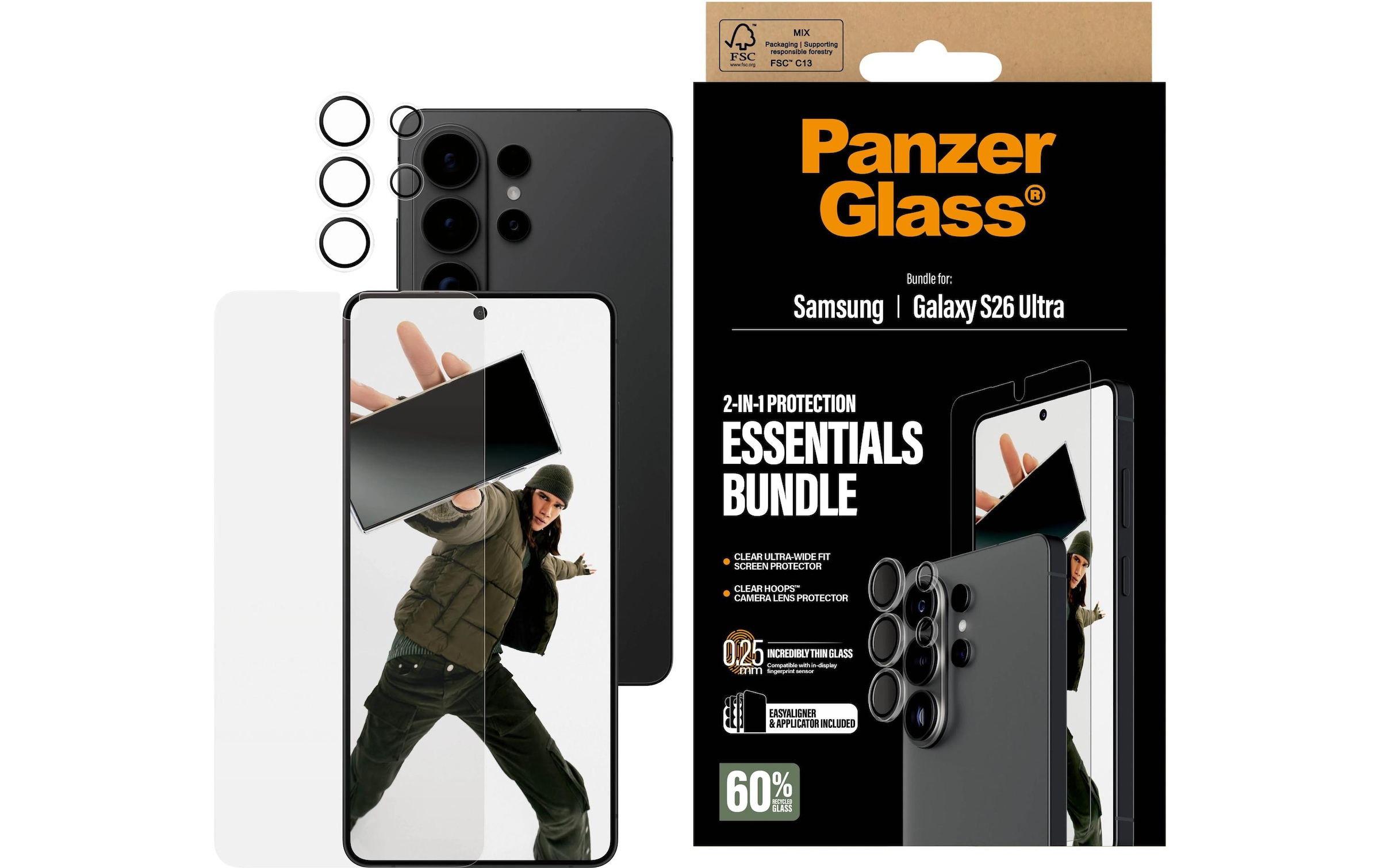 PanzerGlass Verre de protection pour appareil photo »2-in-1 Protection Essentials Bundle« für Samsung Galaxy S26 Ultra Displayschutzfolie, Schutzfolie, Kameraschutz, kratz- & stossfest