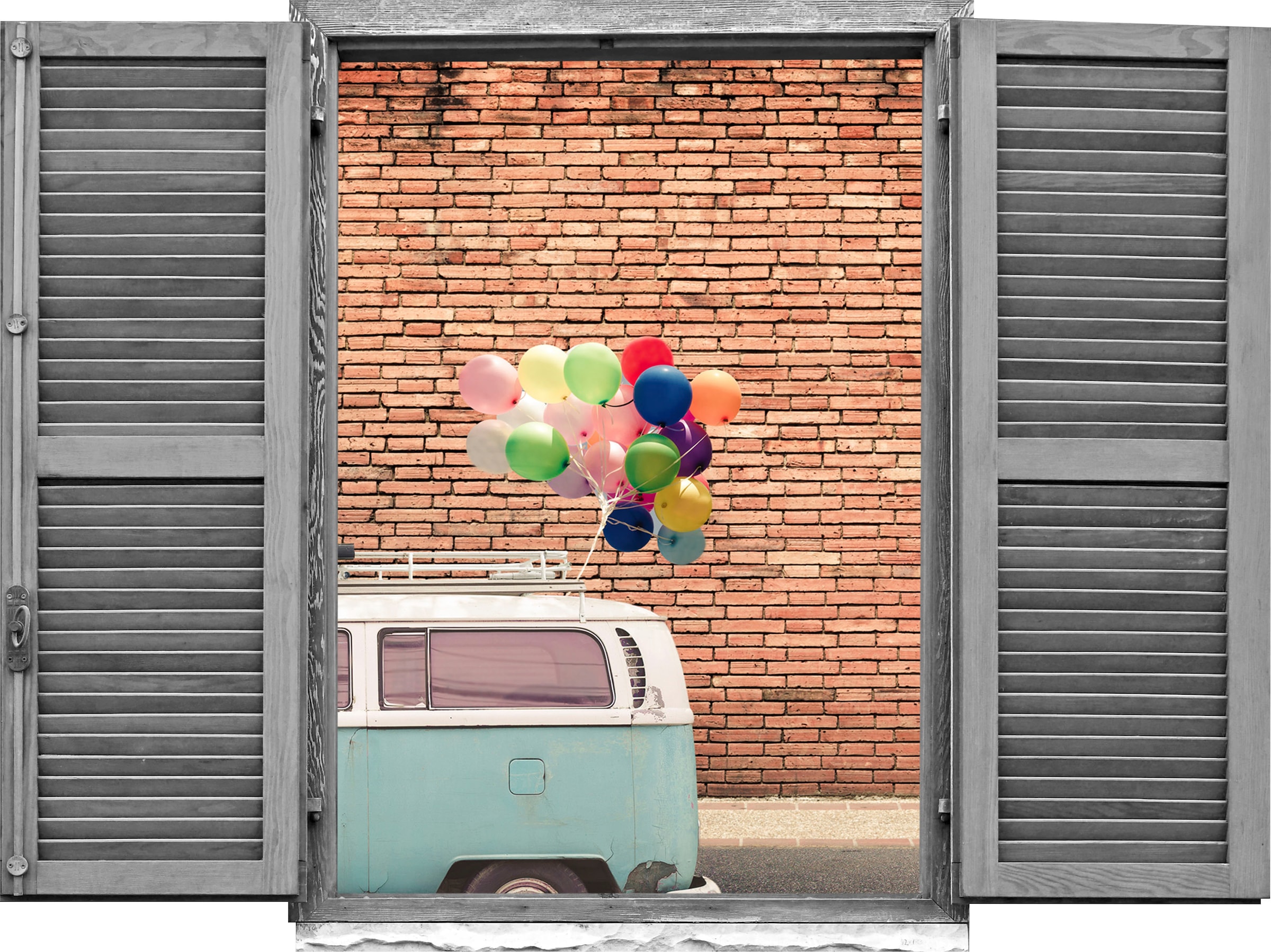 Image of queence Wandtattoo "Hauswand" Wandsticker, Wandbild, selbstklebend, 3D, Fenster